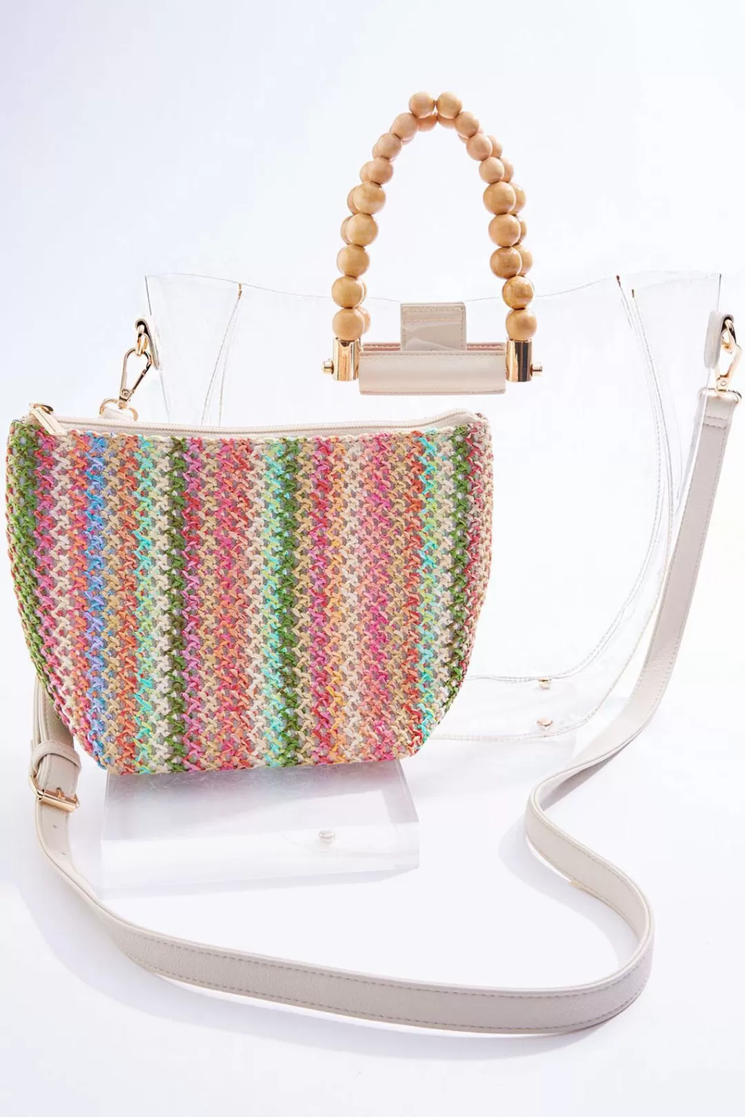 Cato Handbags | Beaded Handle Lucite Satchel Set