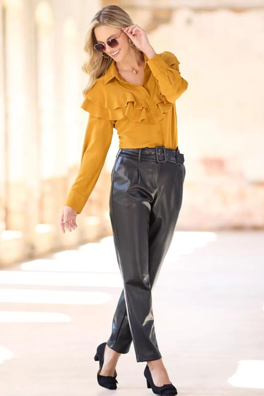 Cato Pants | Belted Faux Leather Pants