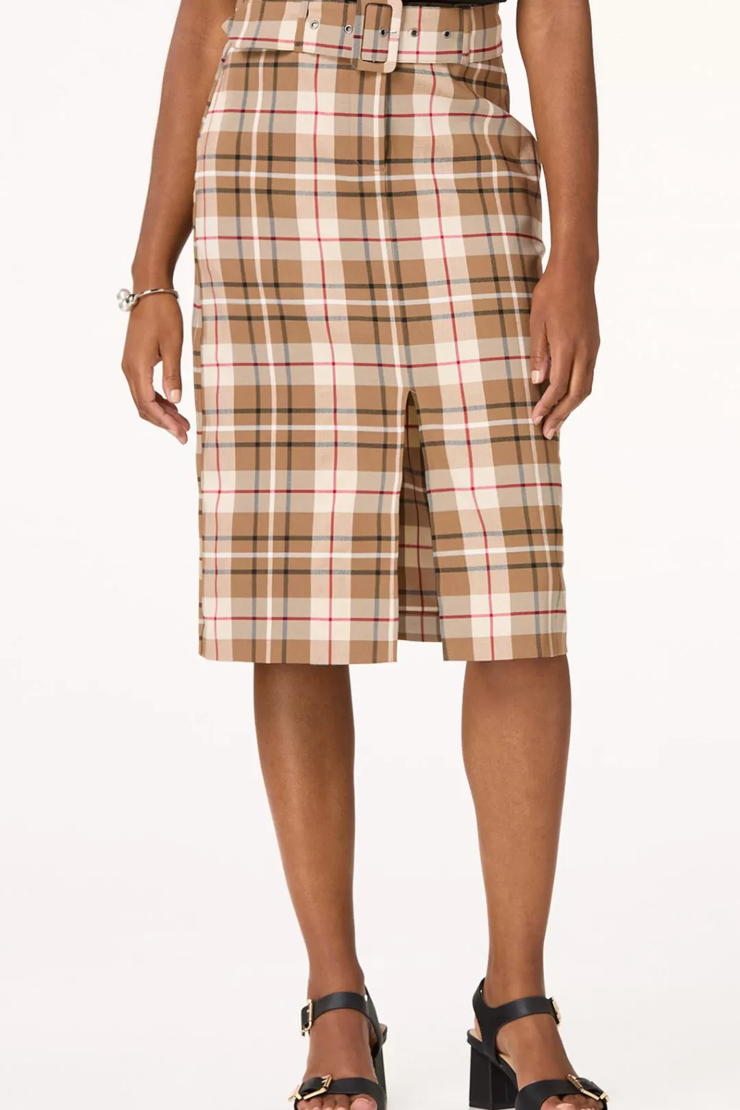 Cato Skirts | Belted Plaid Pencil Skirt