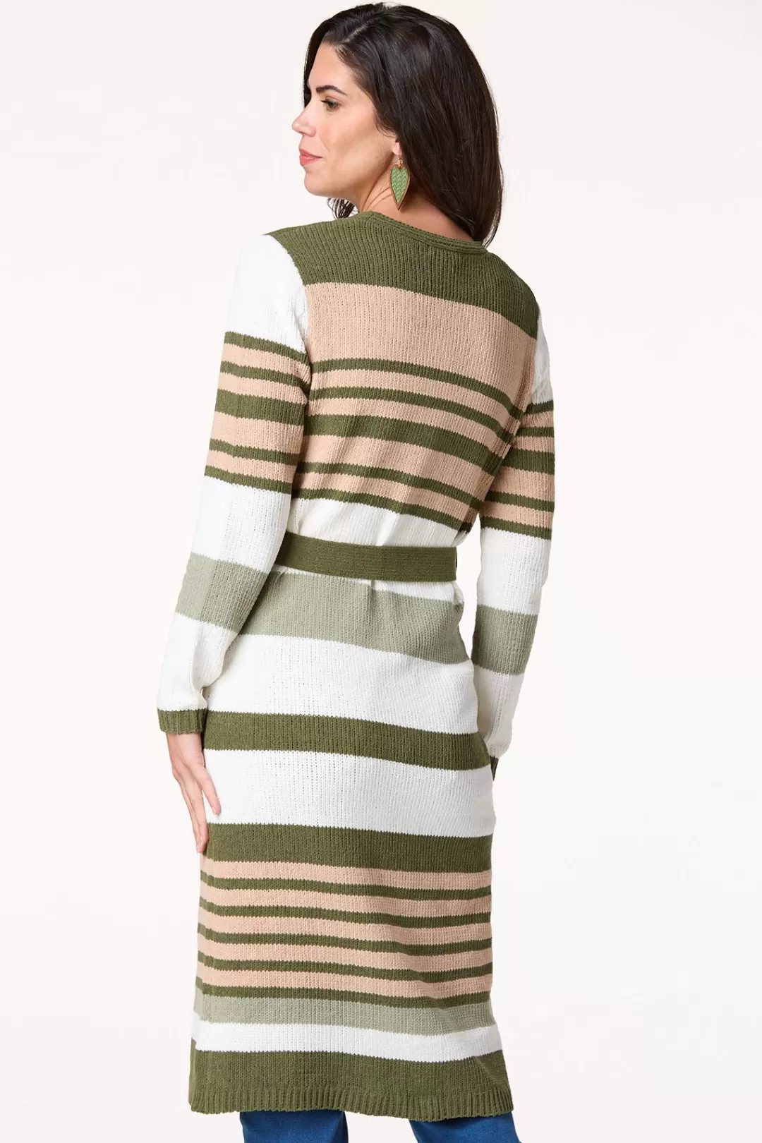 Cato Sweaters | Belted Stripe Chenille Cardigan