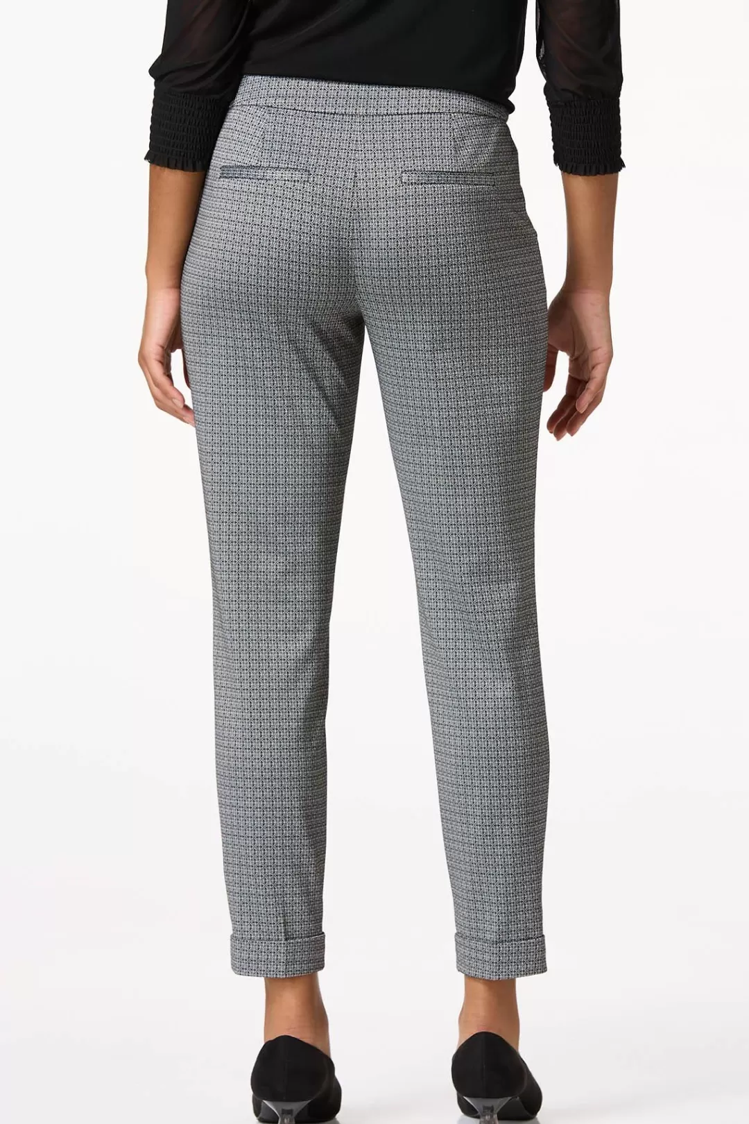 Cato Pants | Belted Textured Print Slim Pants