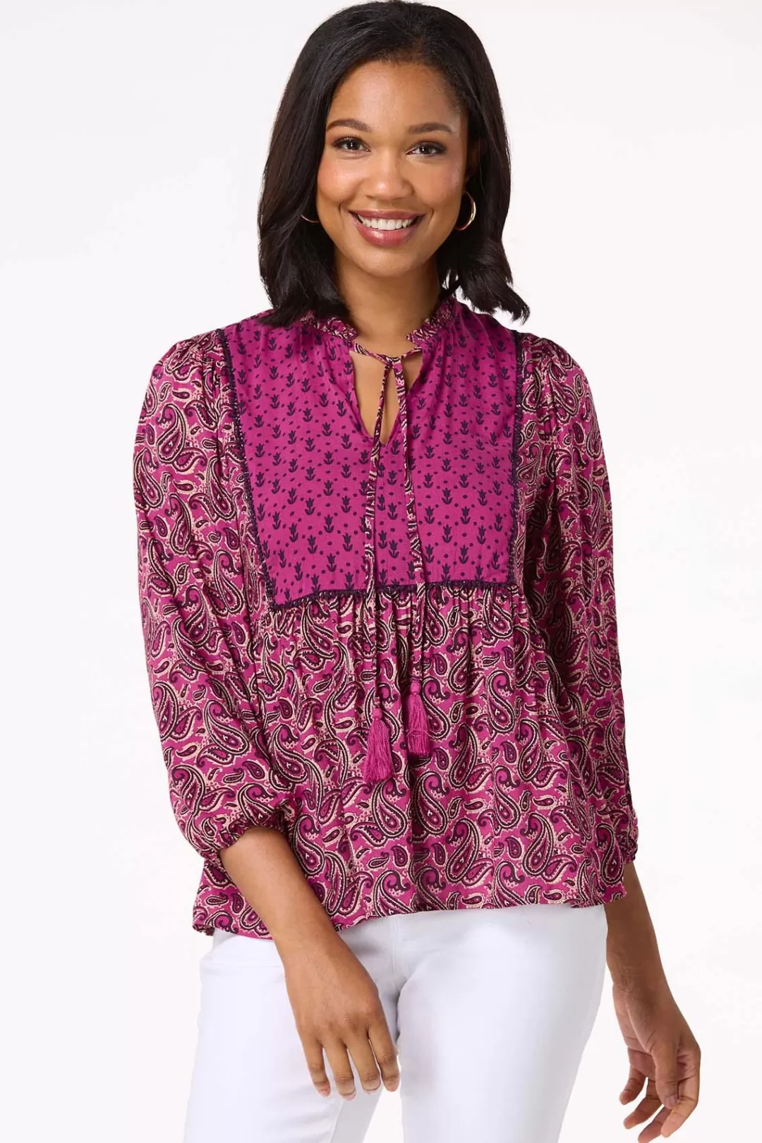 Cato Tops | Berry Paisley Poet Top