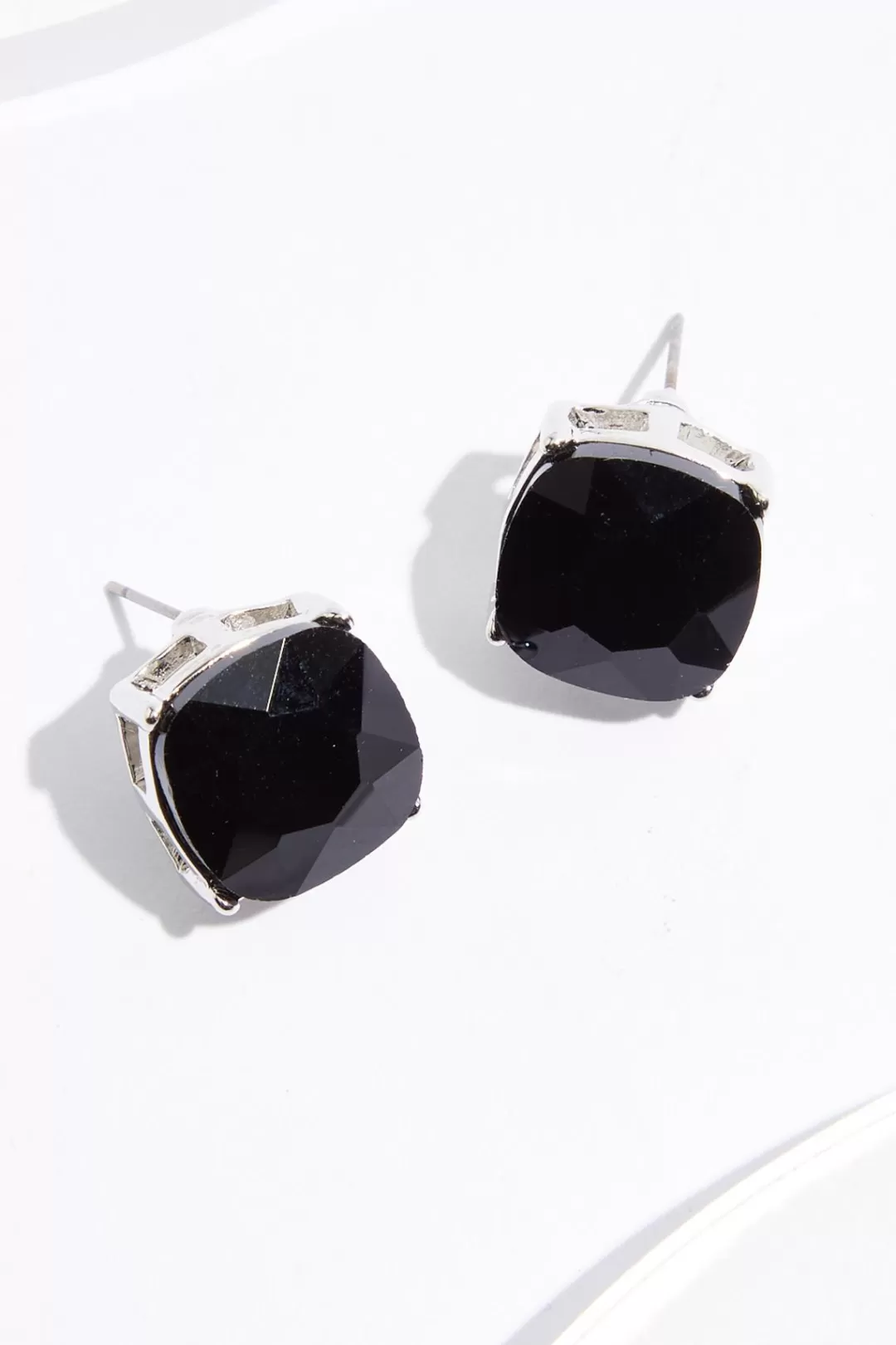 Cato Earrings | Black Faceted Square Button Earrings