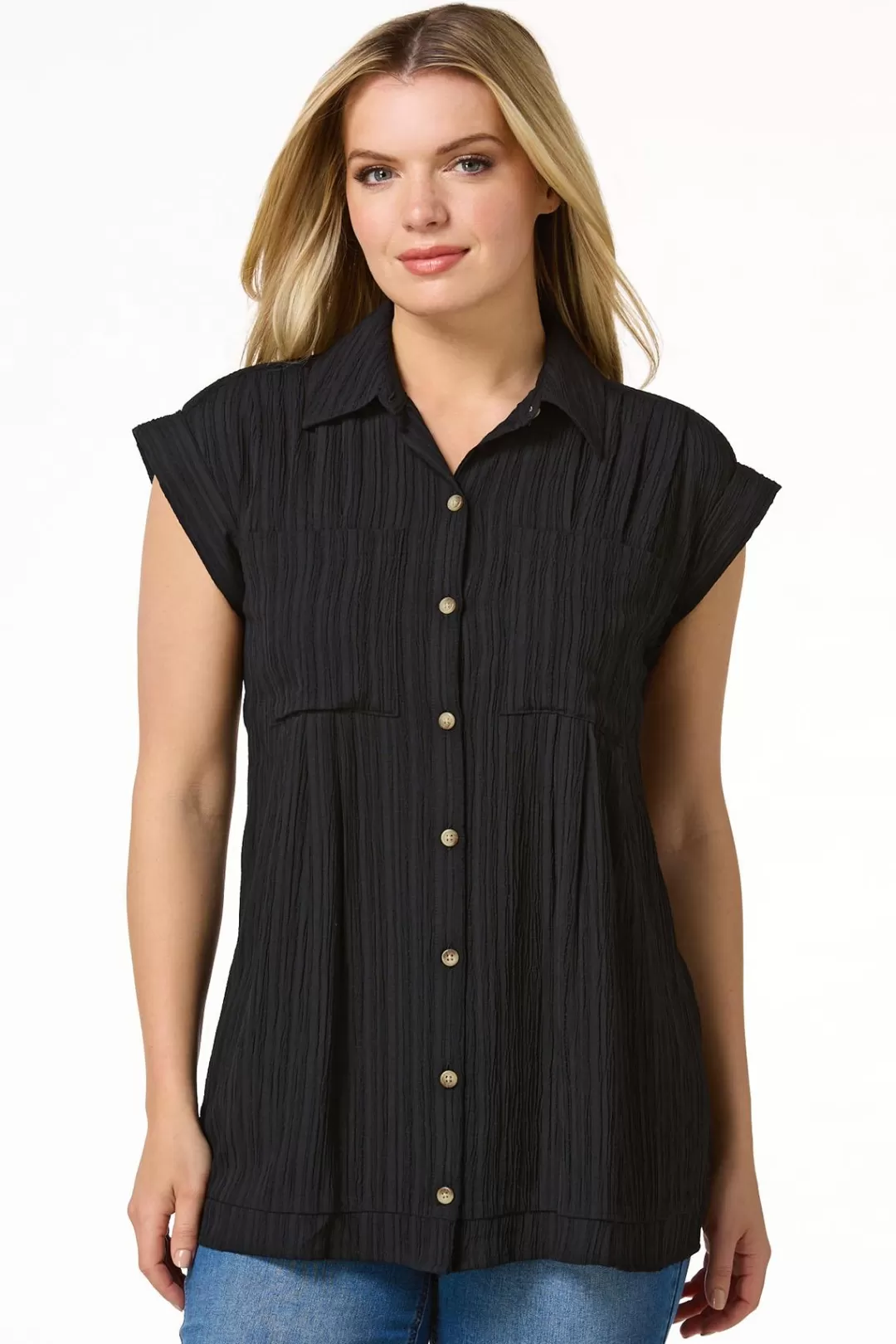 Cato Tops | Black Ribbed Tunic