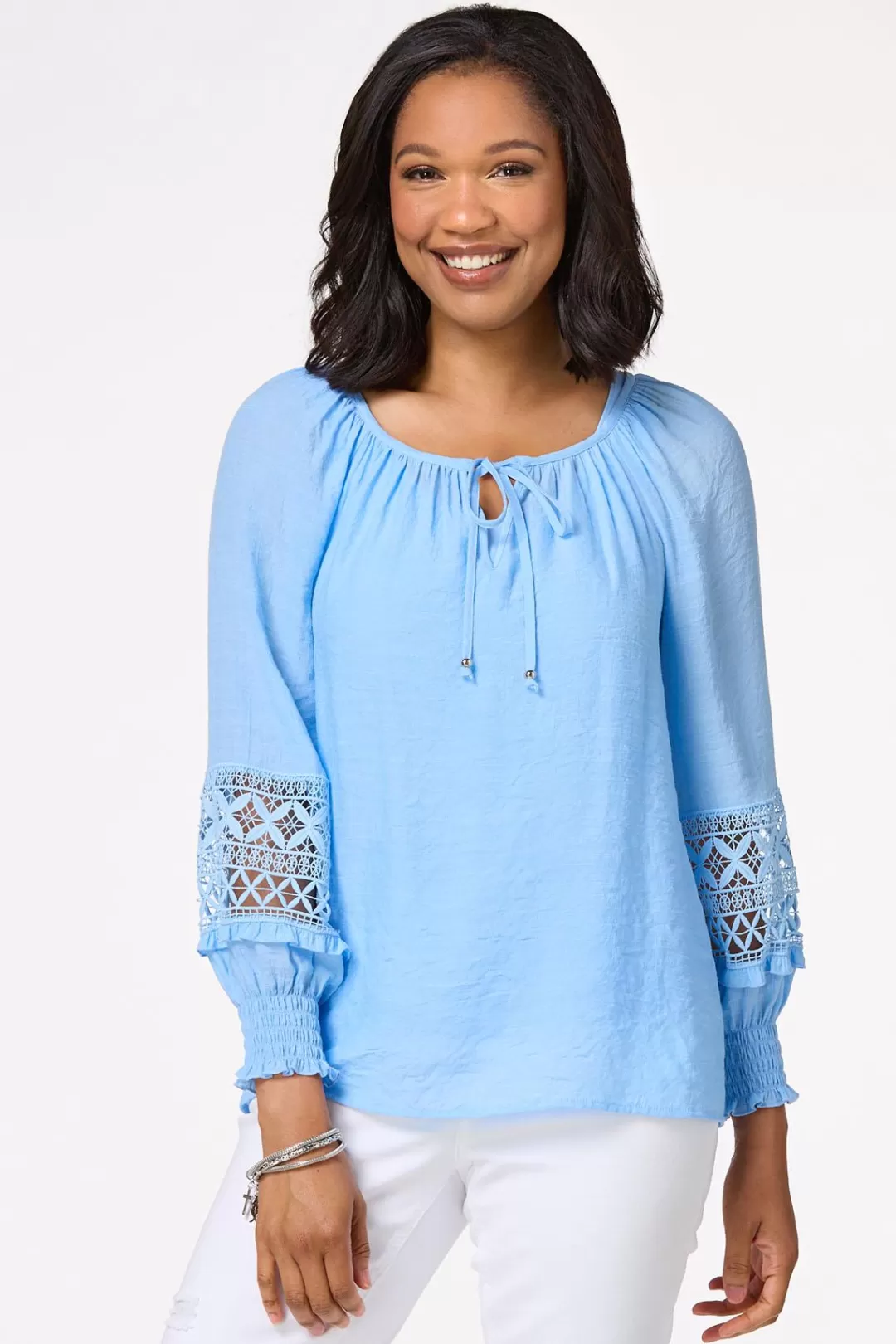 Cato Tops | Blue Balloon Sleeve Poet Top