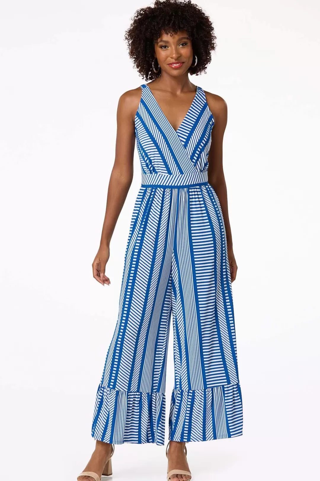 Cato Dresses | Blue Patterned Tiered Leg Jumpsuit