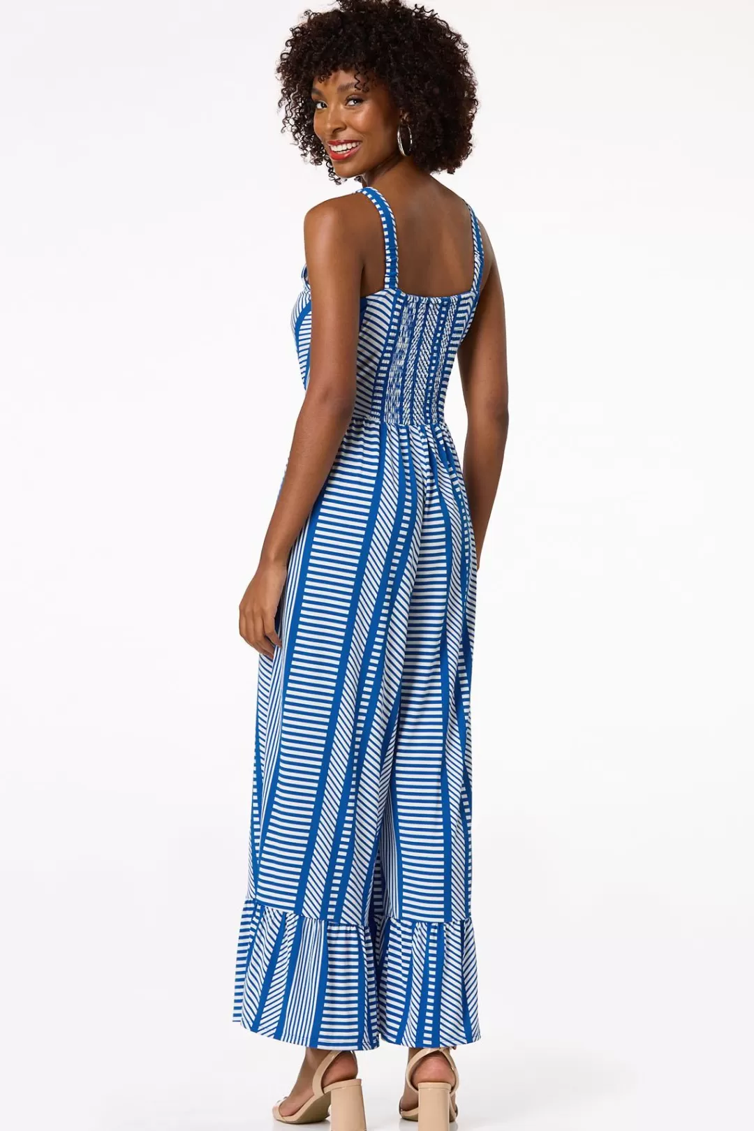 Cato Dresses | Blue Patterned Tiered Leg Jumpsuit