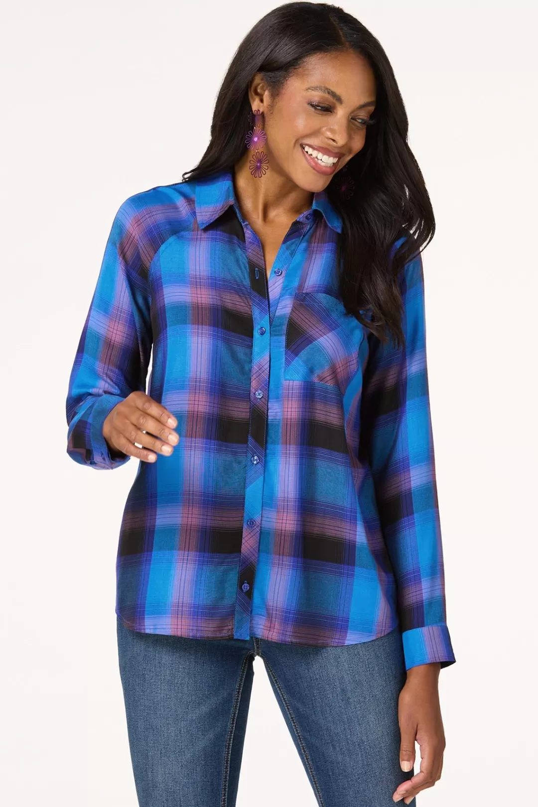 Cato Tops | Blue Plaid Shirt