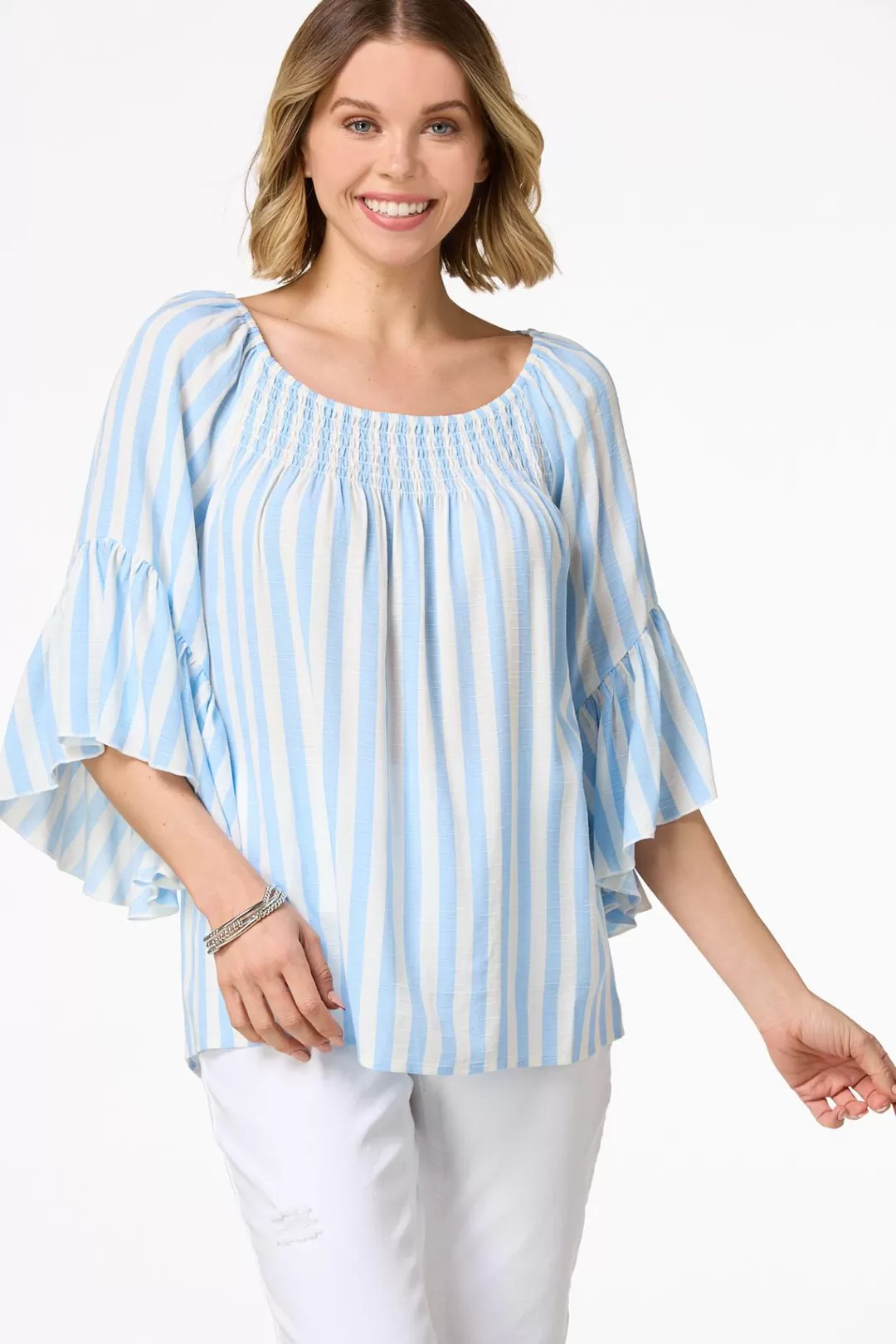 Cato Tops | Blue Stripe Poet Top