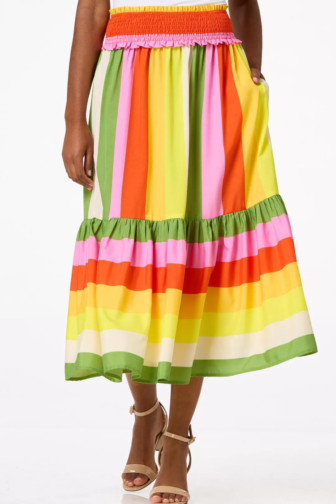 Cato Skirts | Bright Stripe Midi Skirt