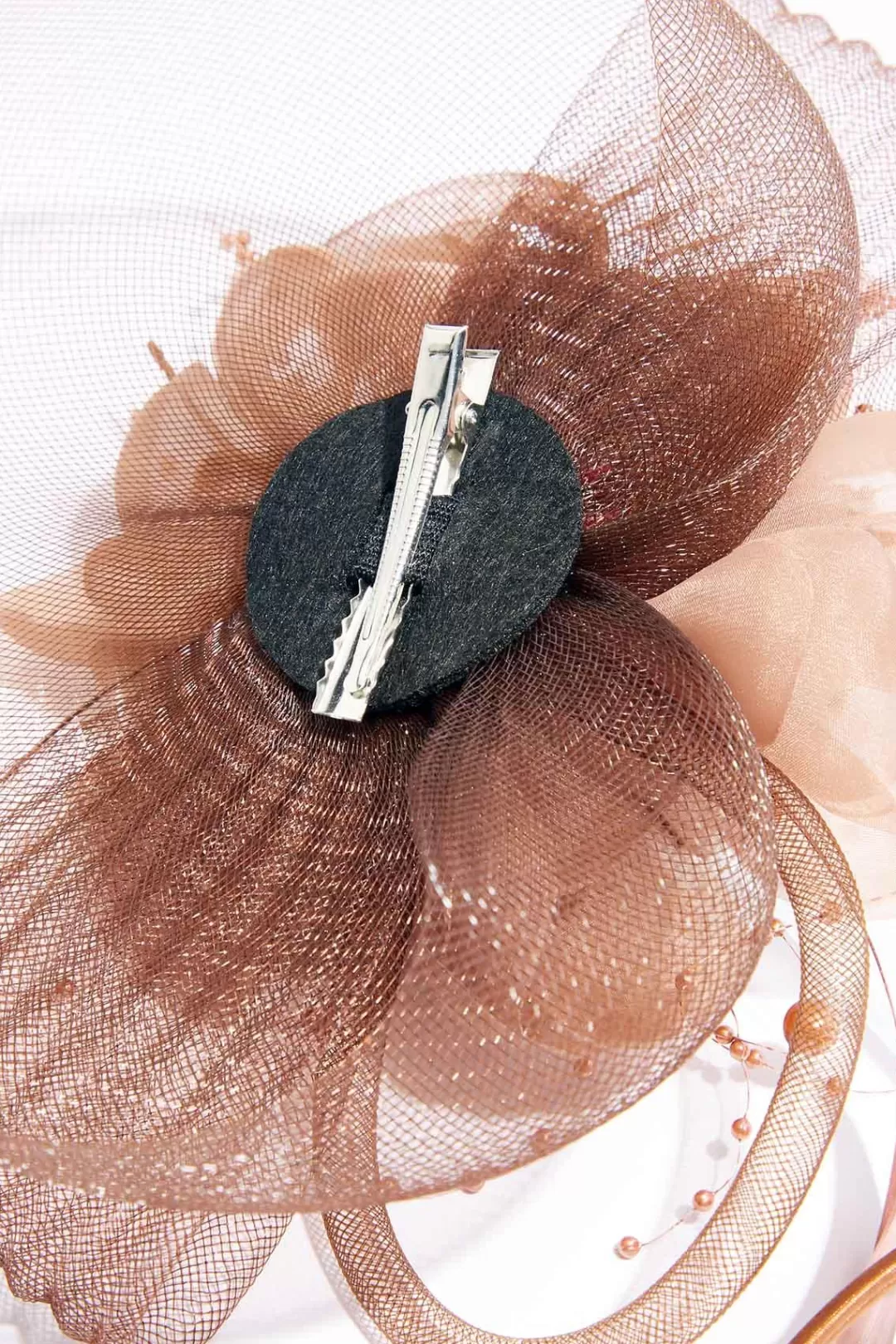 Cato Hats & Hair | Brown Mesh Feather Fascinator