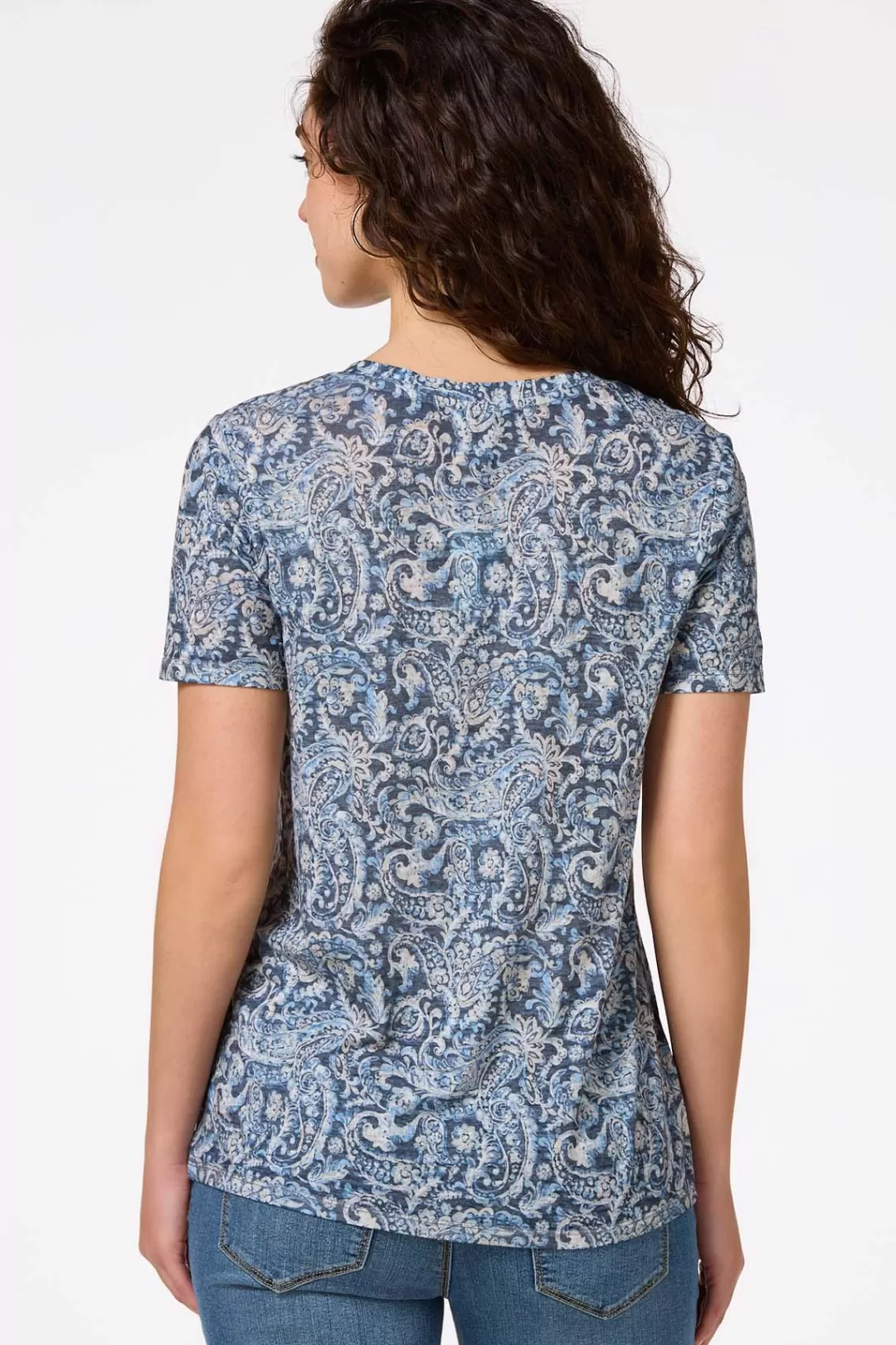 Cato Tops | Burnwash Navy Paisley Top