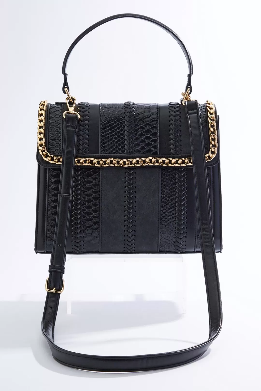 Cato Handbags | Chain Trim Mixed Material Satchel