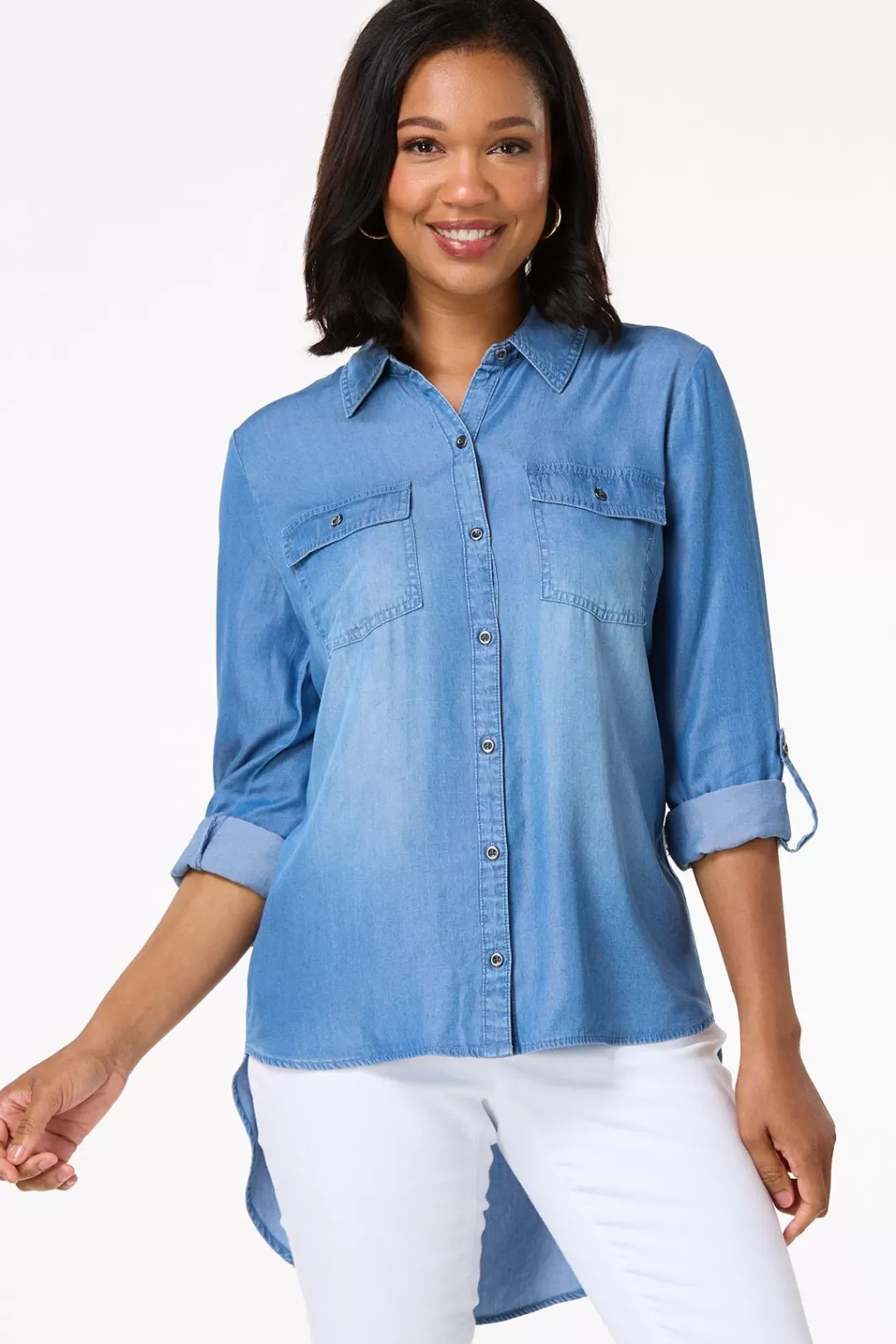 Cato Tops | Chambray Button Down Shirt