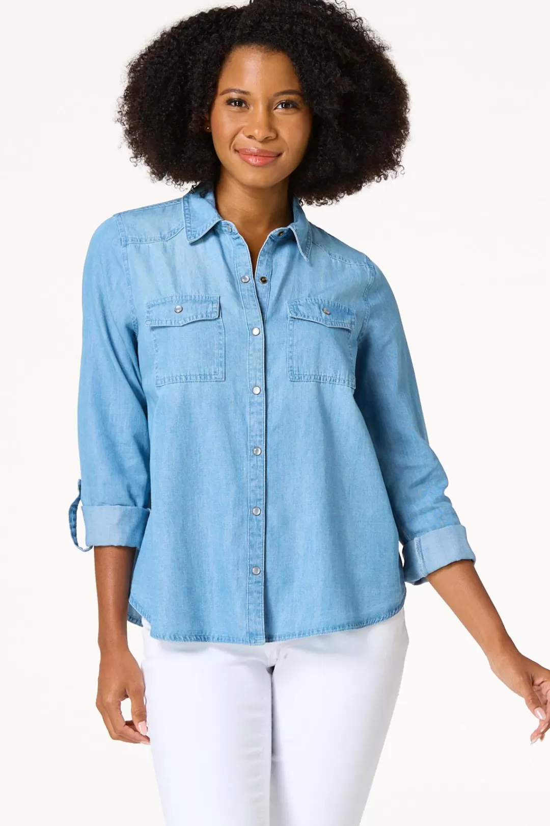 Cato Tops | Chambray Clear Button Shirt