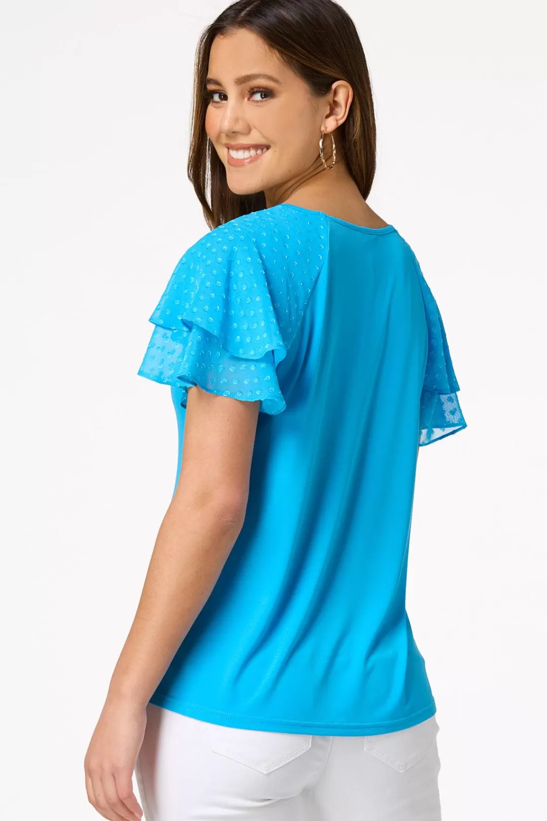 Cato Tops | Clip Dot Flutter Sleeve Top