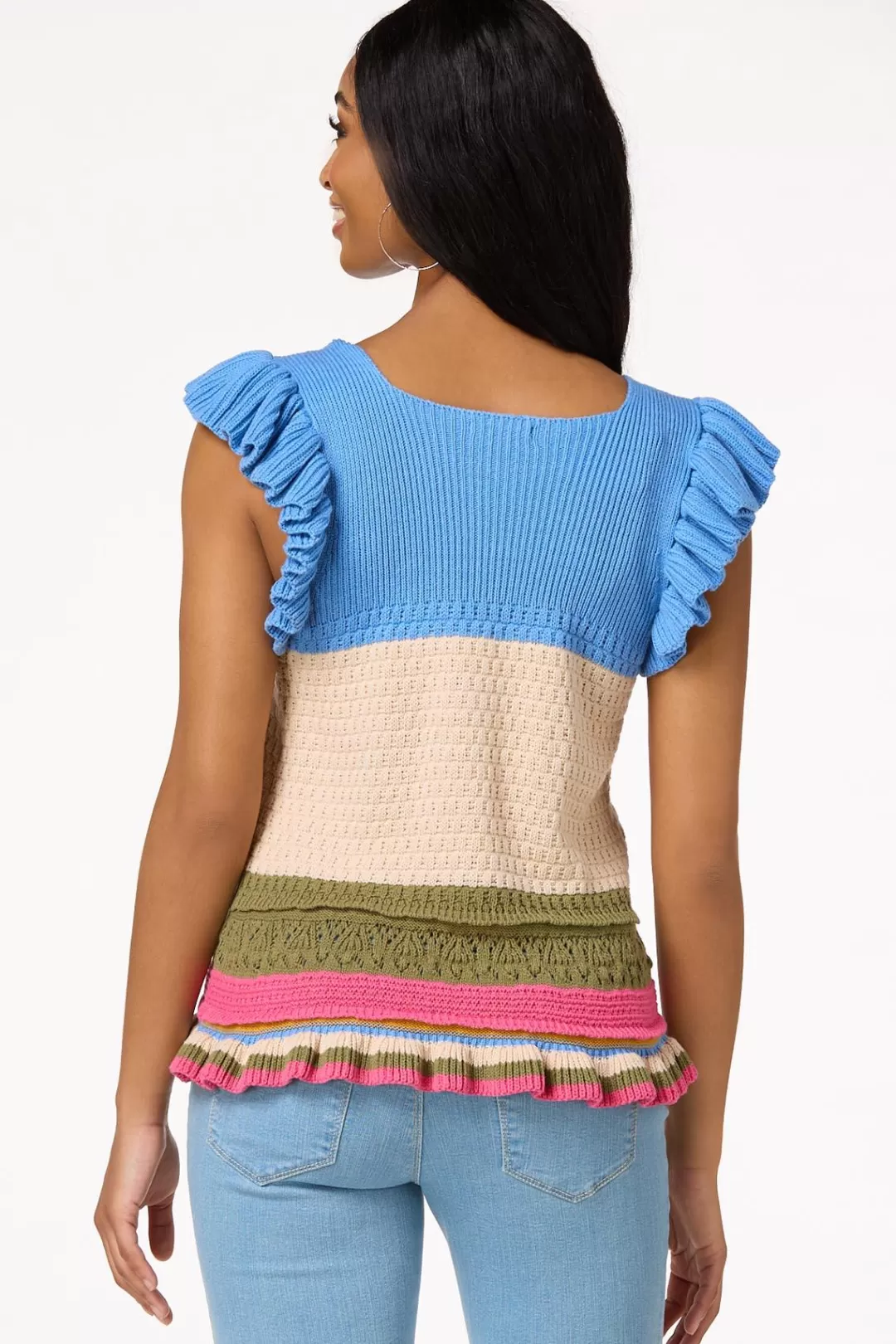 Cato Sweaters | Colorblock Flutter Sleeve Sweater