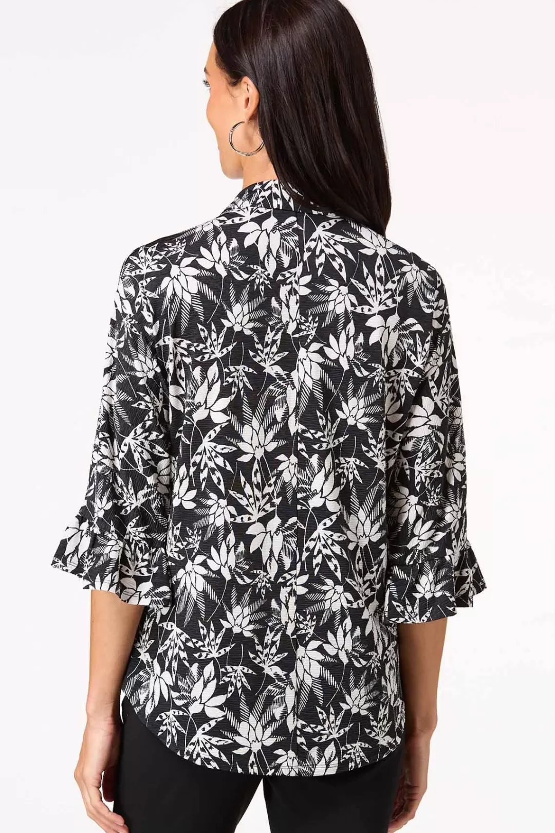 Cato Tops | Contrast Floral Flutter Sleeve Shirt