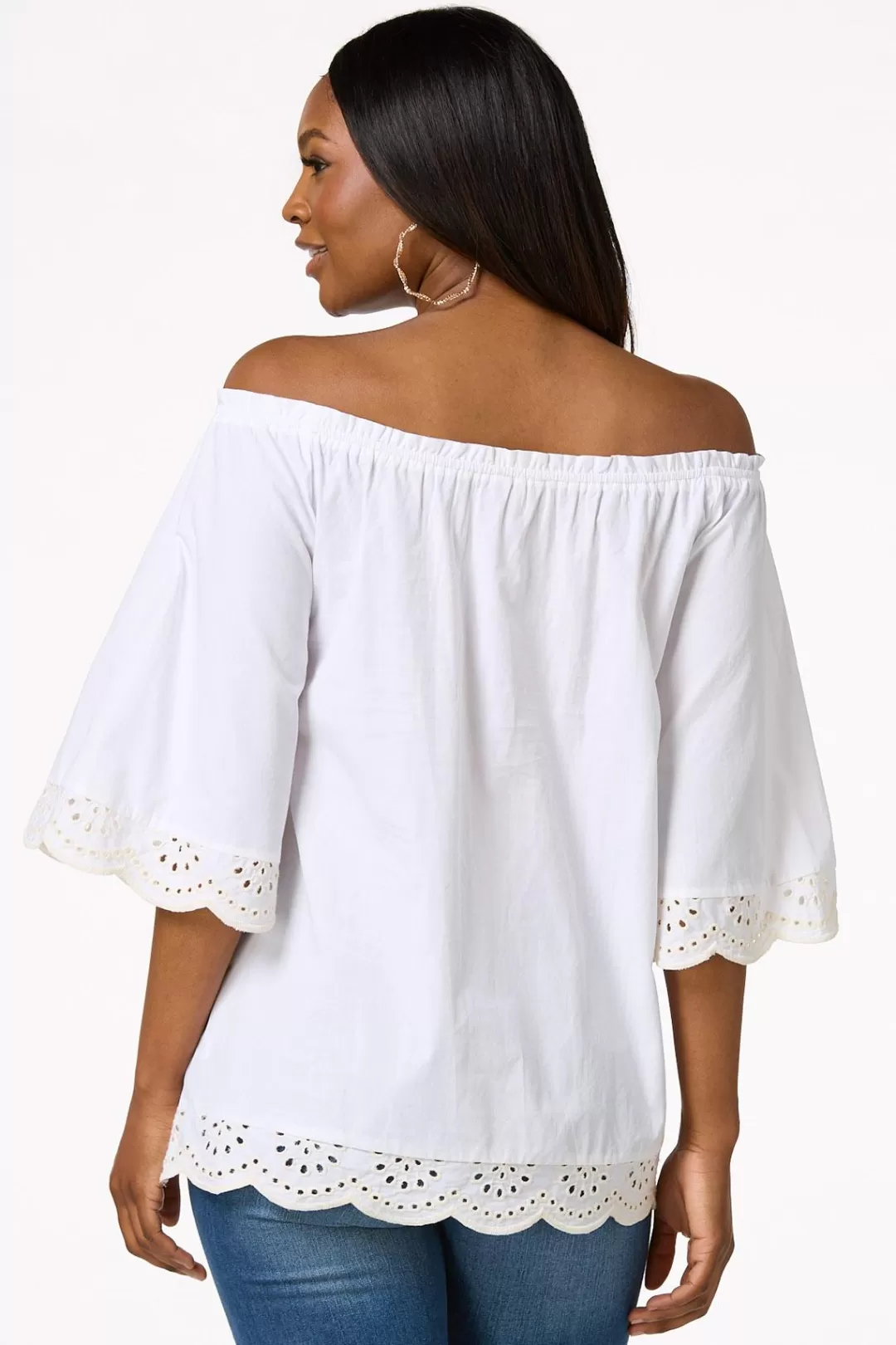 Cato Tops | Convertible Eyelet Trim Top