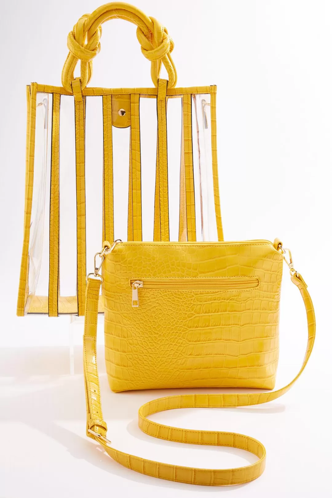 Cato Handbags | Croc Trim Lucite Tote Set