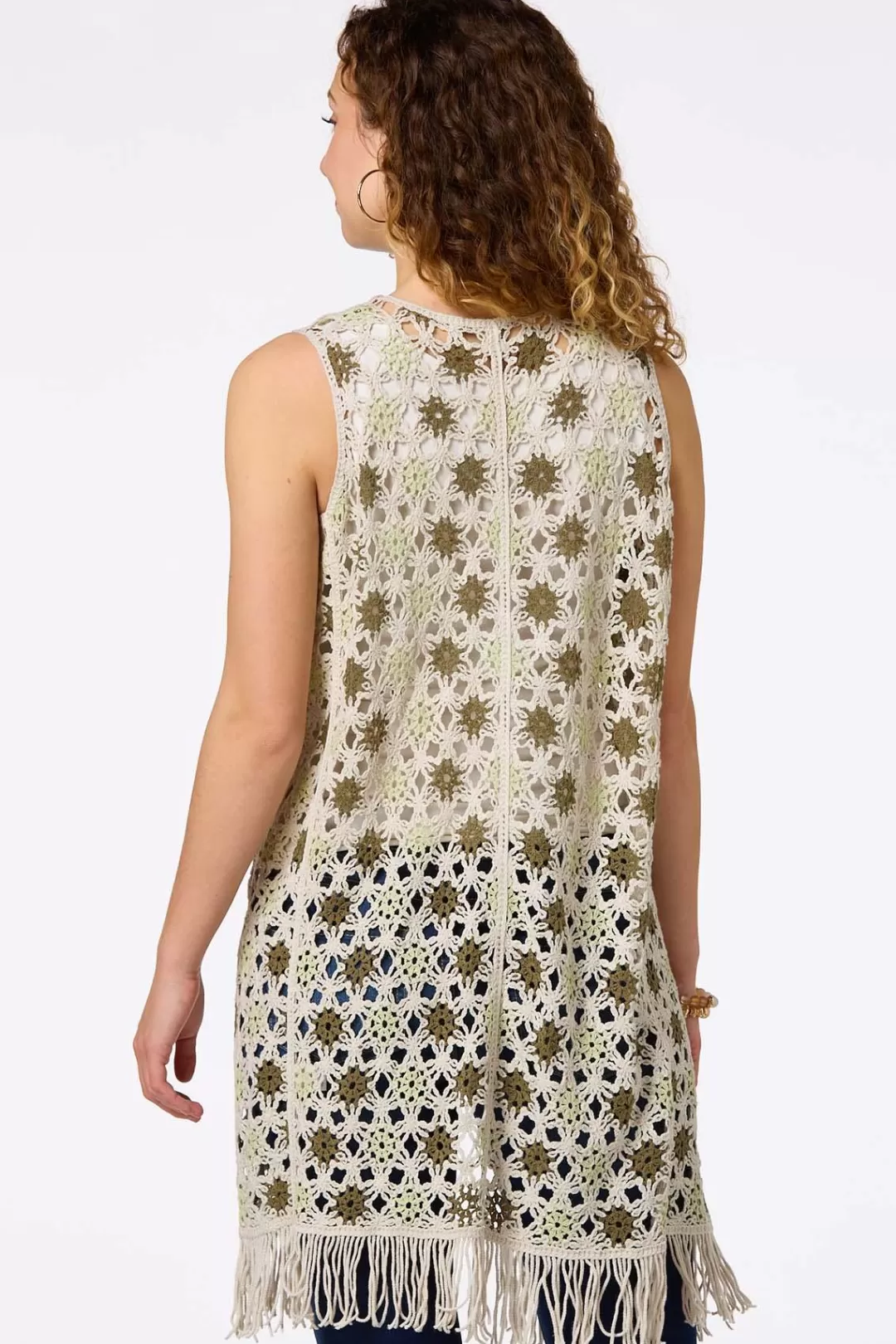 Cato Tops | Crochet Medallion Fringe Vest