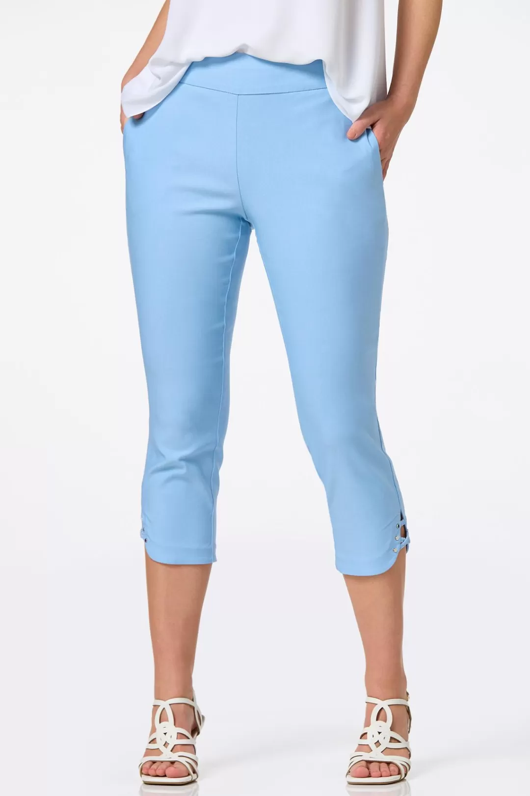 Cato Pants | Cropped Blue Lattice Hem Pants