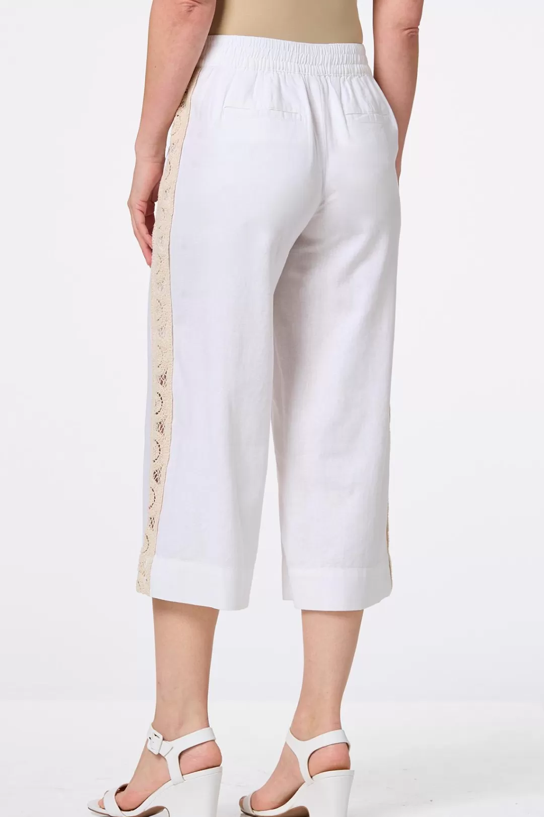 Cato Pants | Cropped Crochet Panel Linen Pants