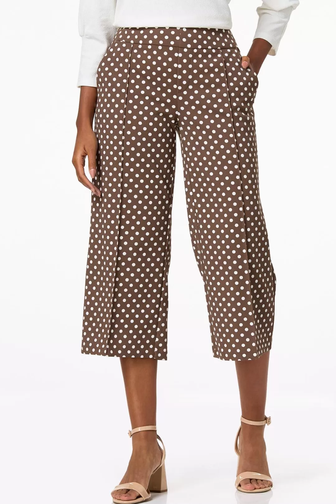 Cato Pants | Cropped Dotted Wide Leg Pants