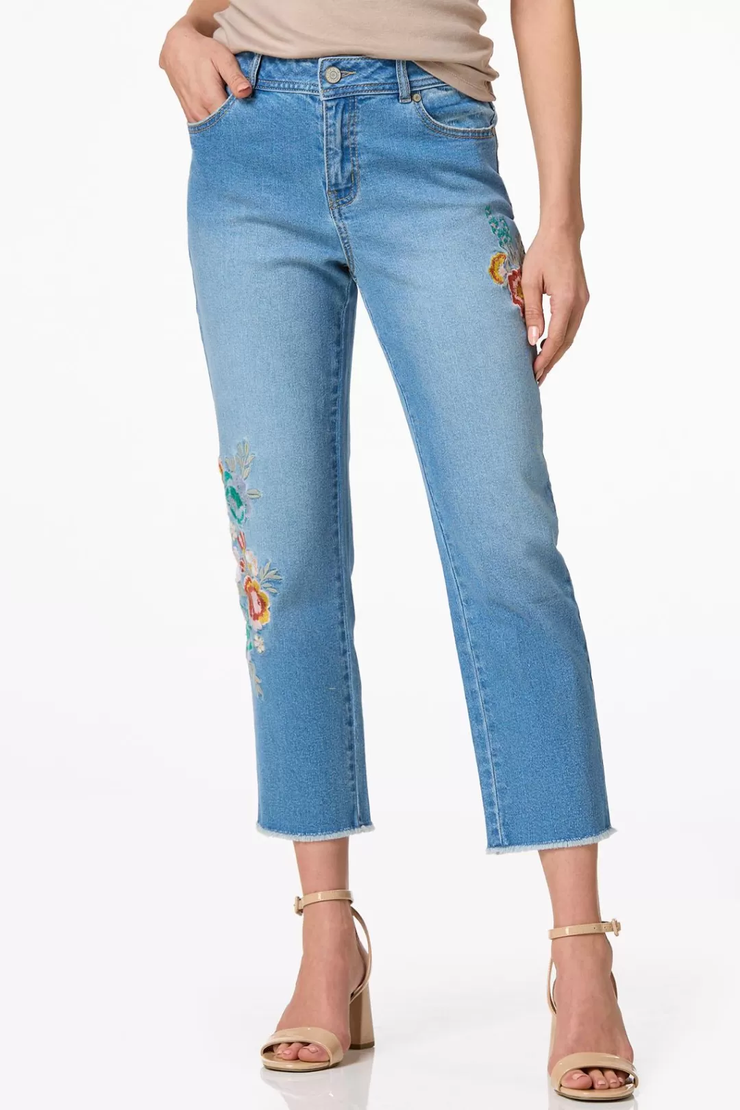 Cato Jeans | Cropped Embroidered Floral Jeans