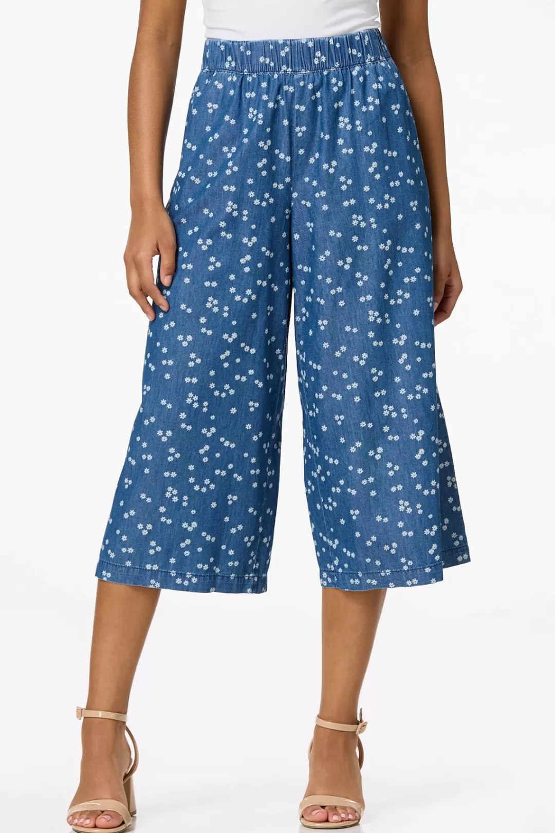 Cato Pants | Cropped Floral Chambray Pants