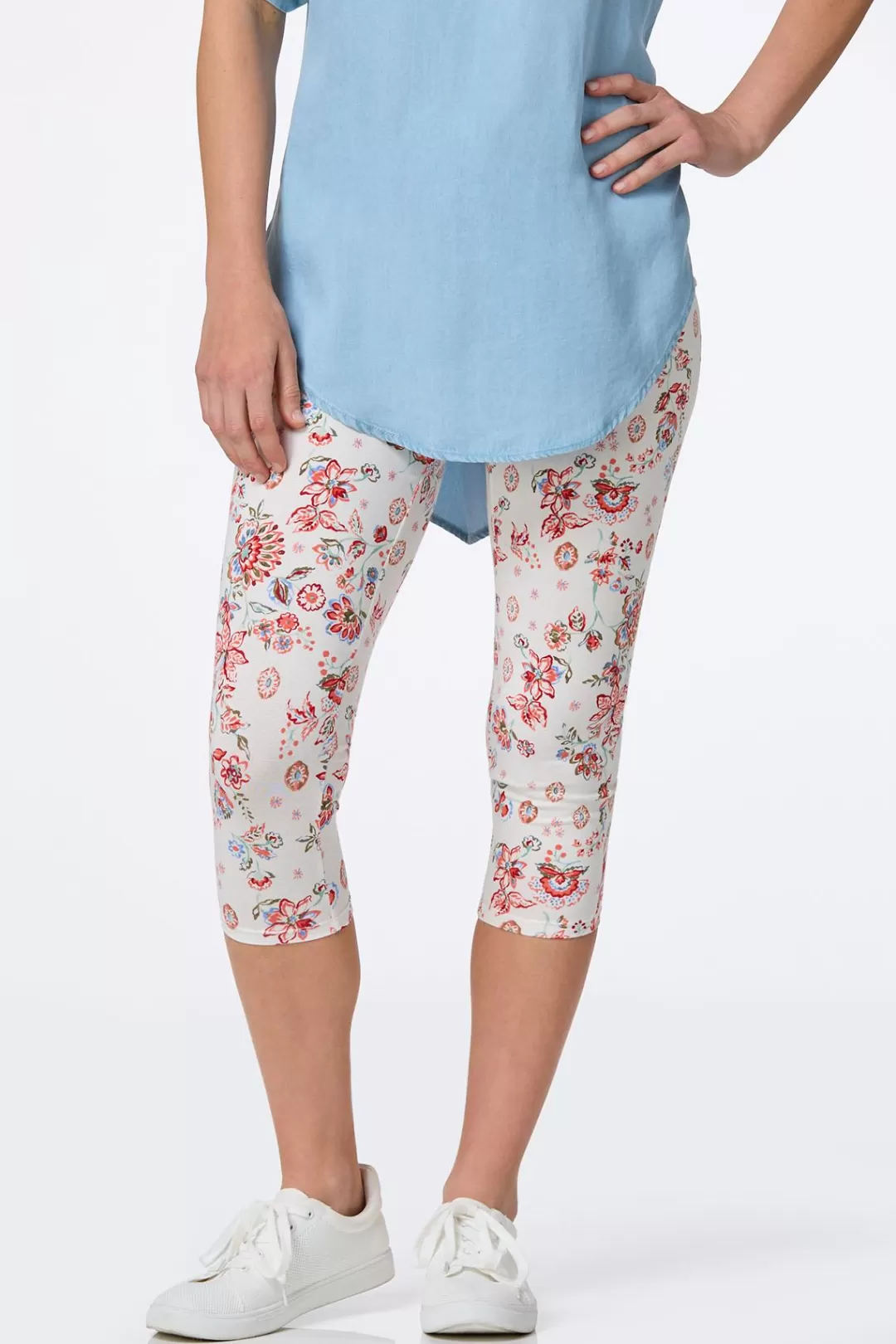 Cato Pants | Cropped Red Blossom Leggings