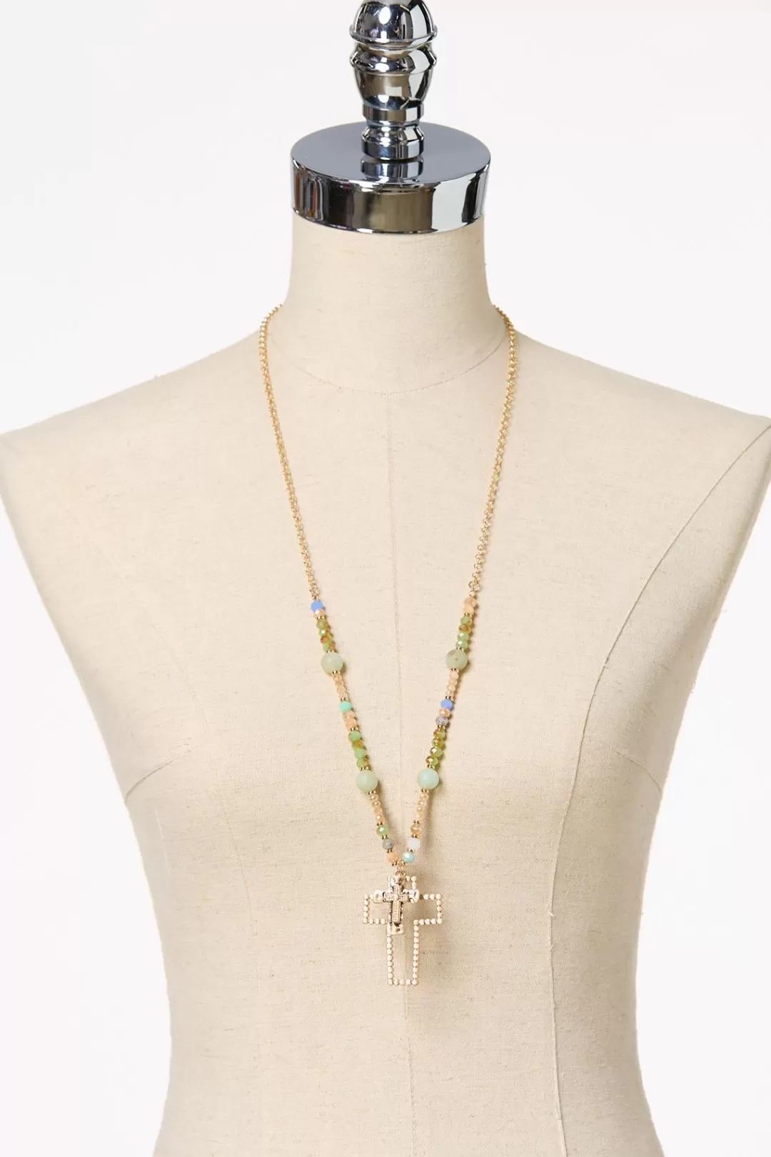 Cato Inspirational | Necklaces | Cutout Cross Beaded Long Necklace