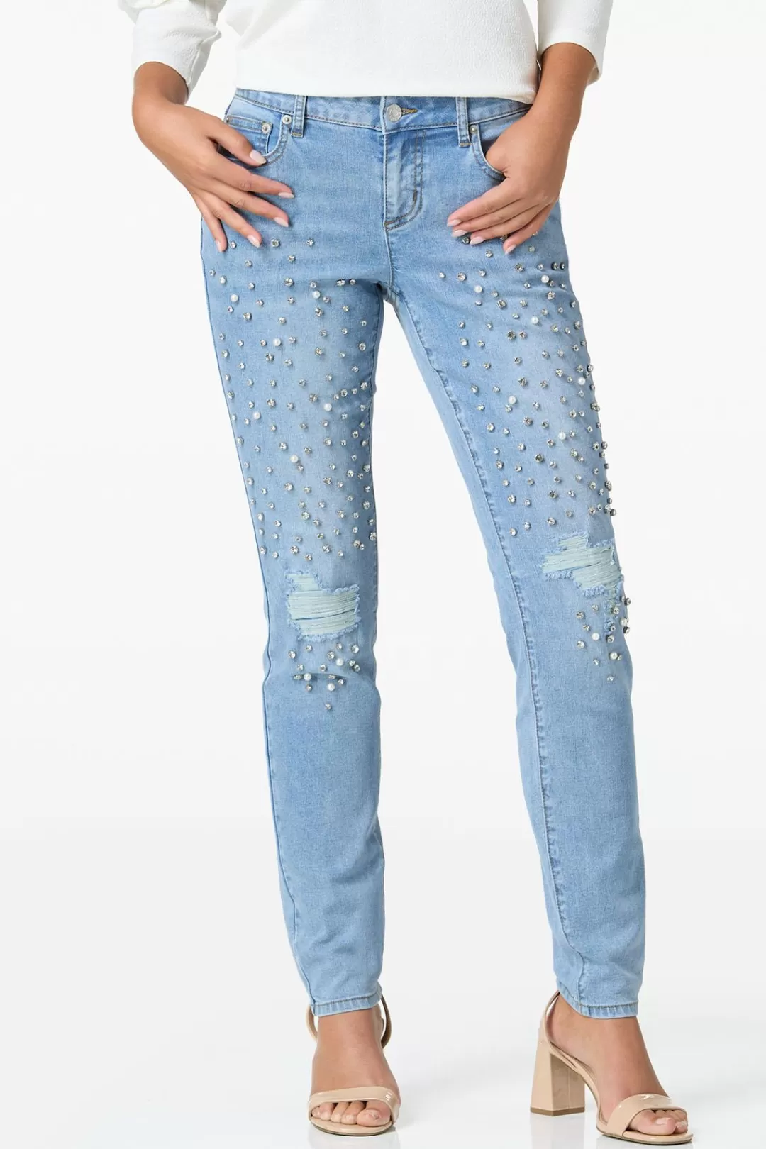 Cato Jeans | Distressed Rhinestone Jeans