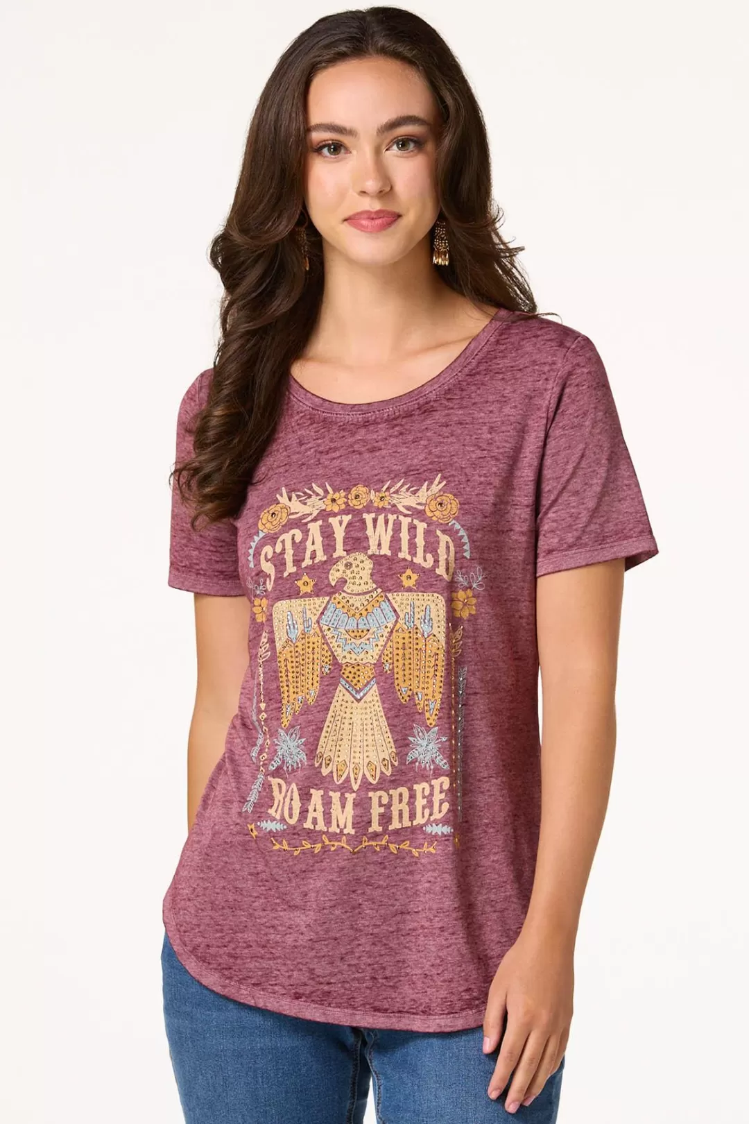 Cato Tops | Embellished Stay Wild Tee