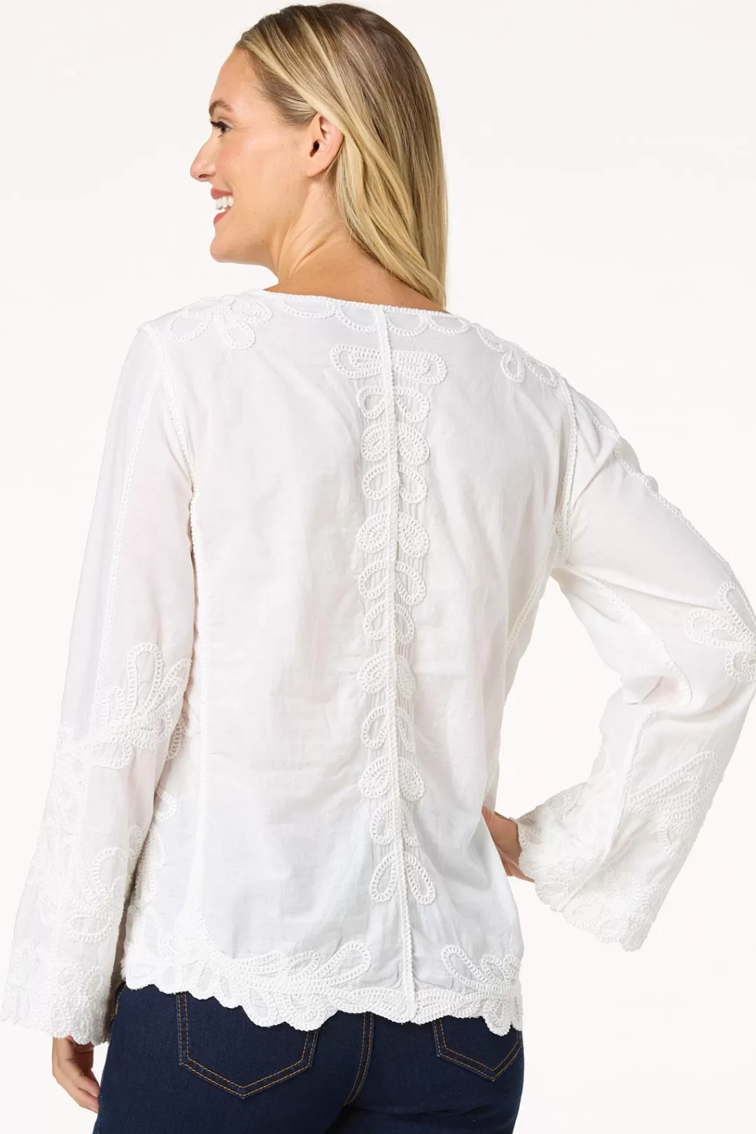 Cato Tops | Embroidered Scalloped Hem Top