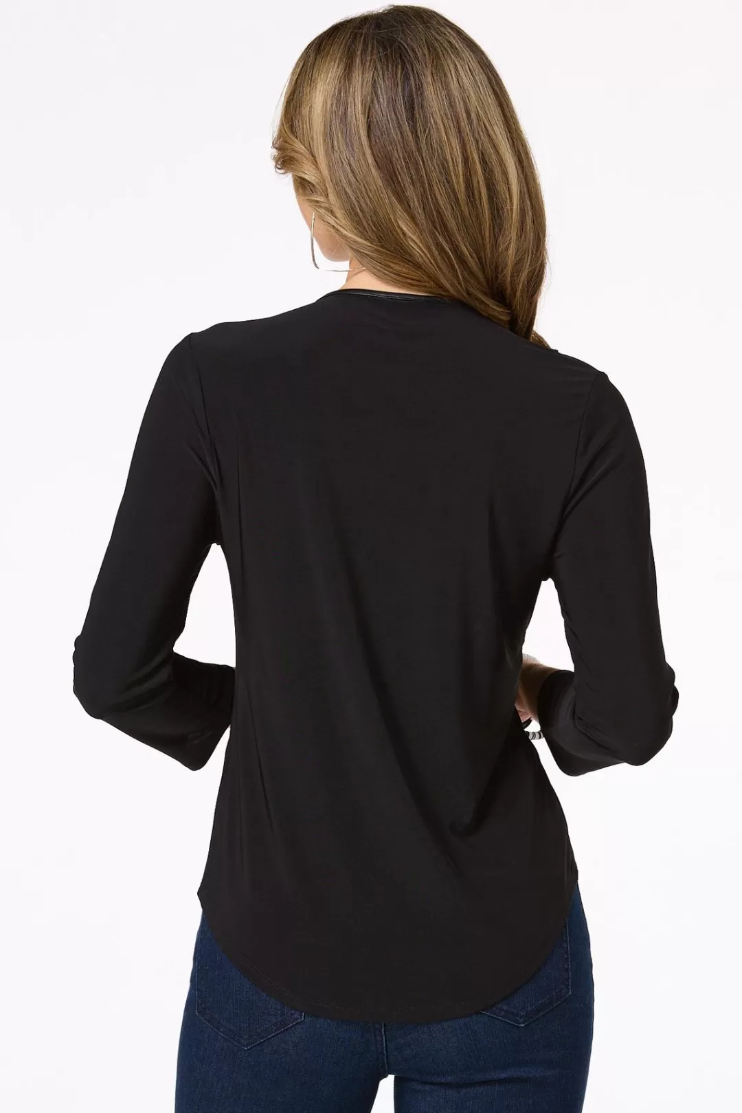 Cato Tops | Faux Leather Trim Top