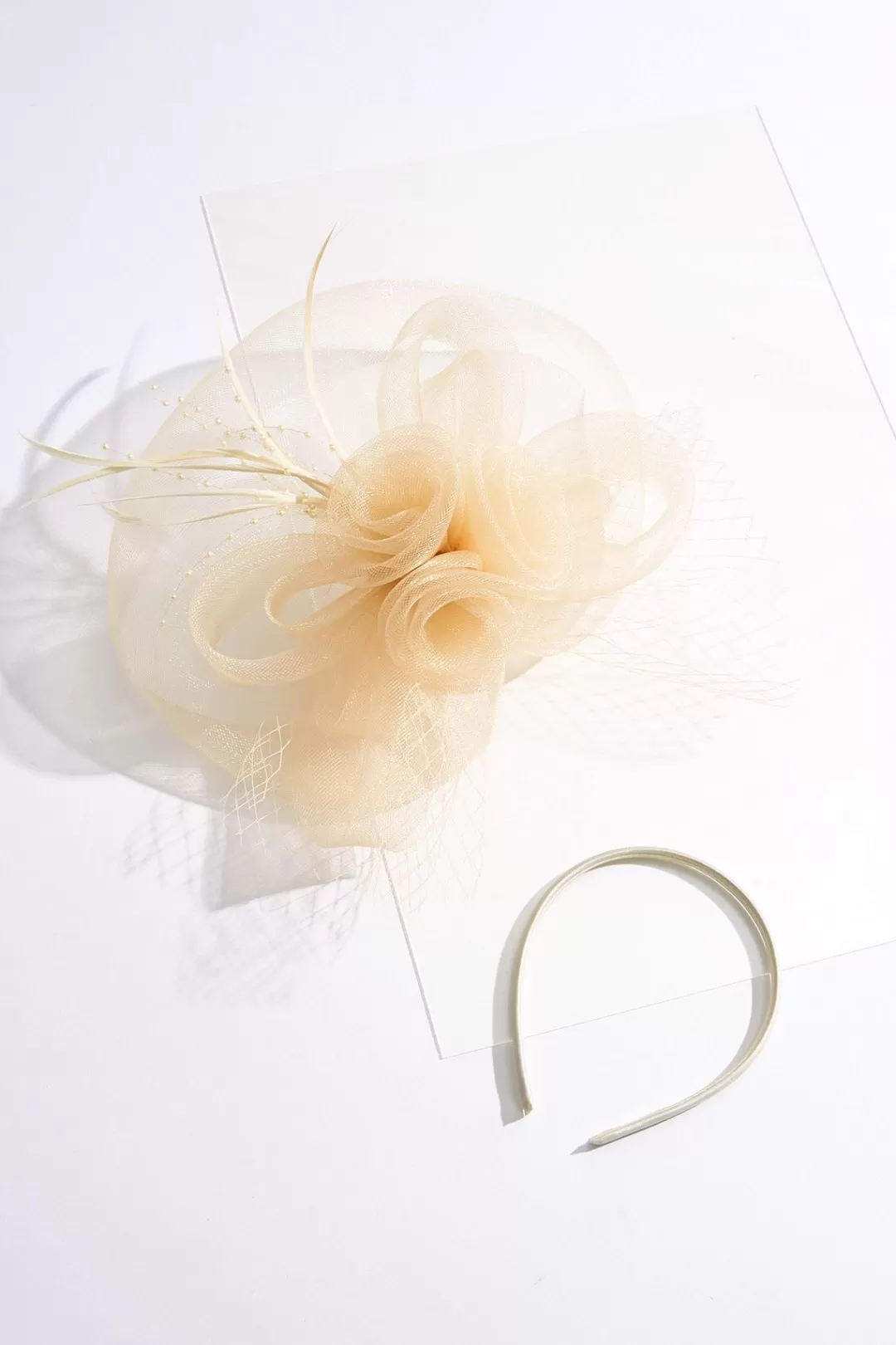 Cato Hats & Hair | Feather Pearl Veil Fascinator