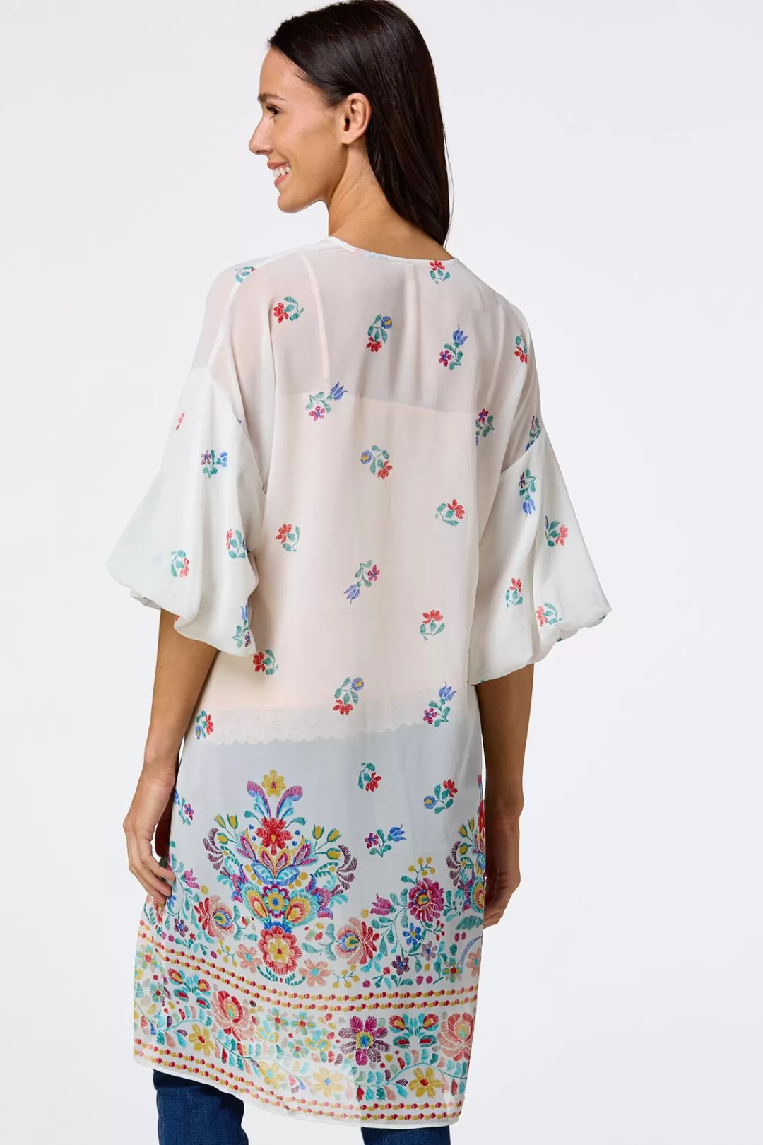 Cato Tops | Floral Bubble Sleeve Kimono