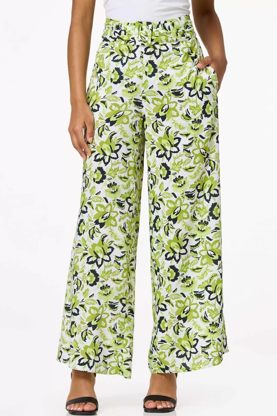 Cato Pants | Floral Buckle Waist Pants