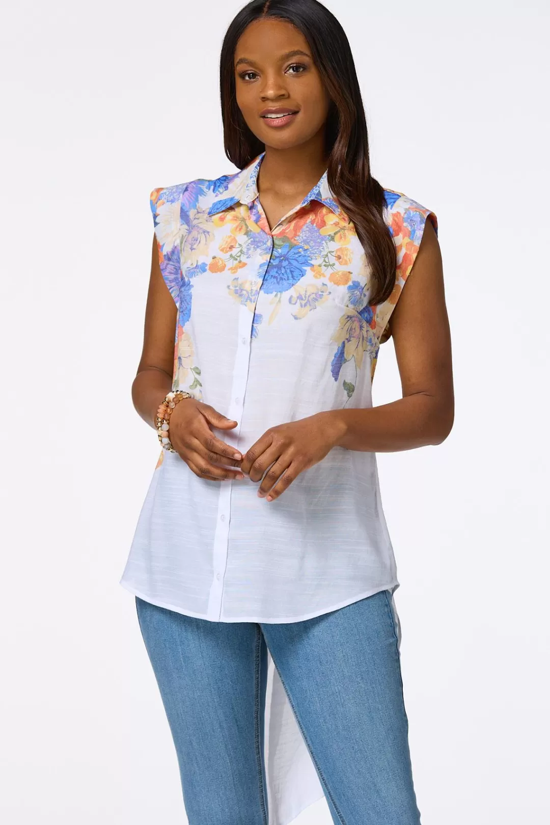 Cato Tops | Floral Button Front Tunic