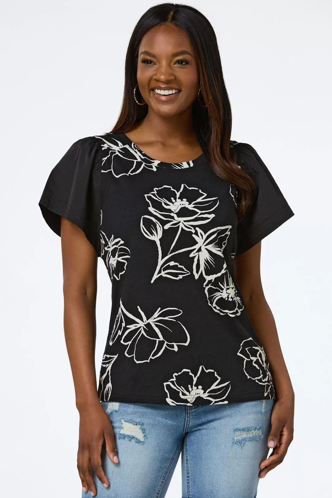 Cato Tops | Floral Flutter Sleeve Top