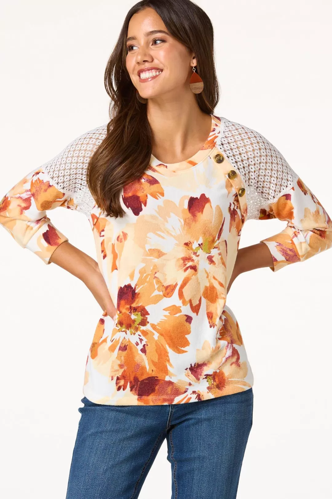 Cato Tops | Floral Lace Shoulder Top