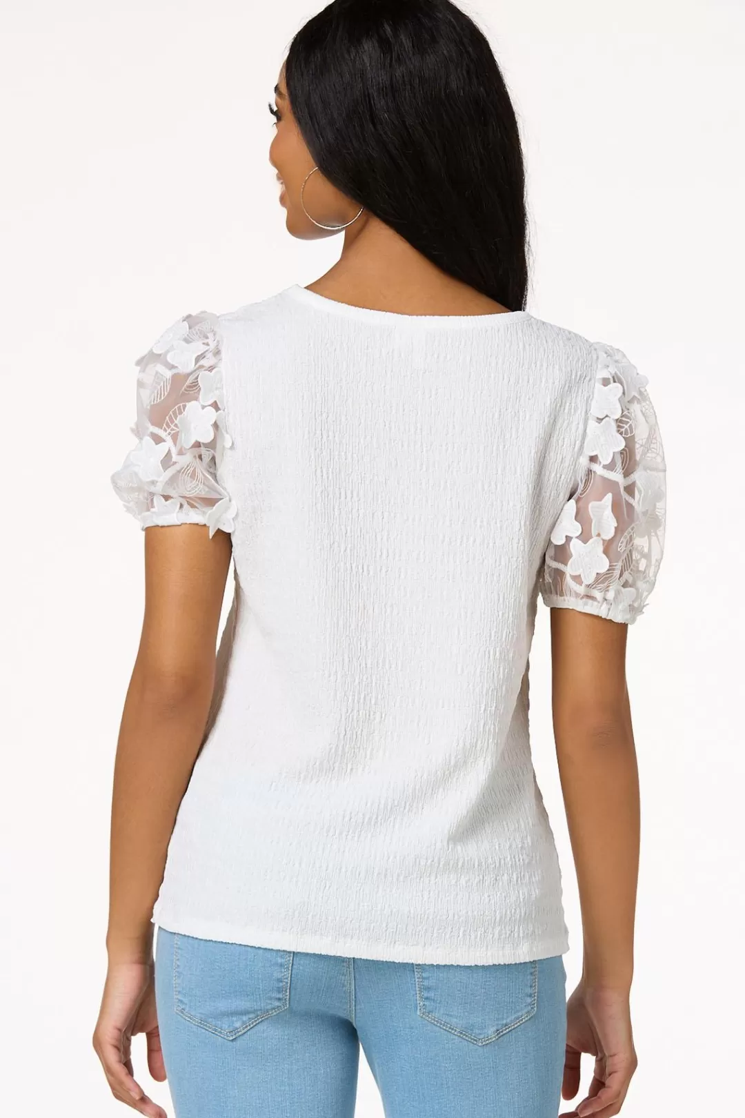 Cato Tops | Floral Mesh Sleeve Top