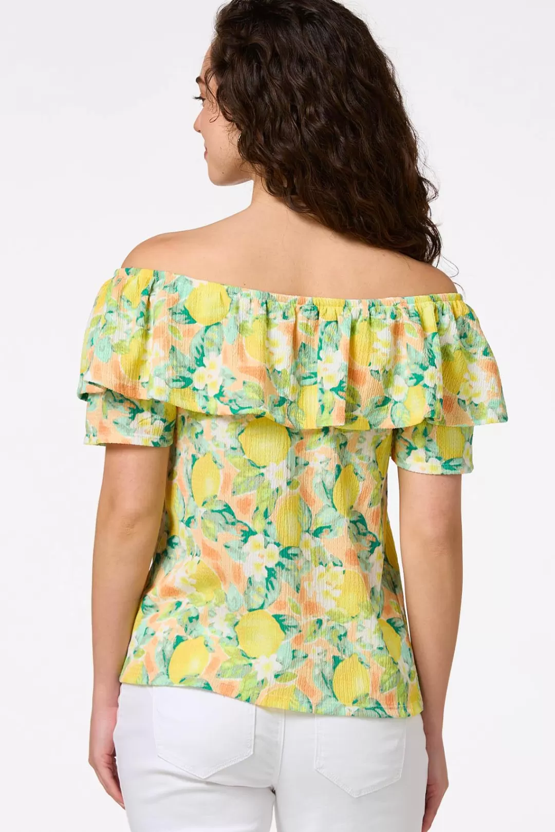 Cato Tops | Flounced Floral Lemon Top