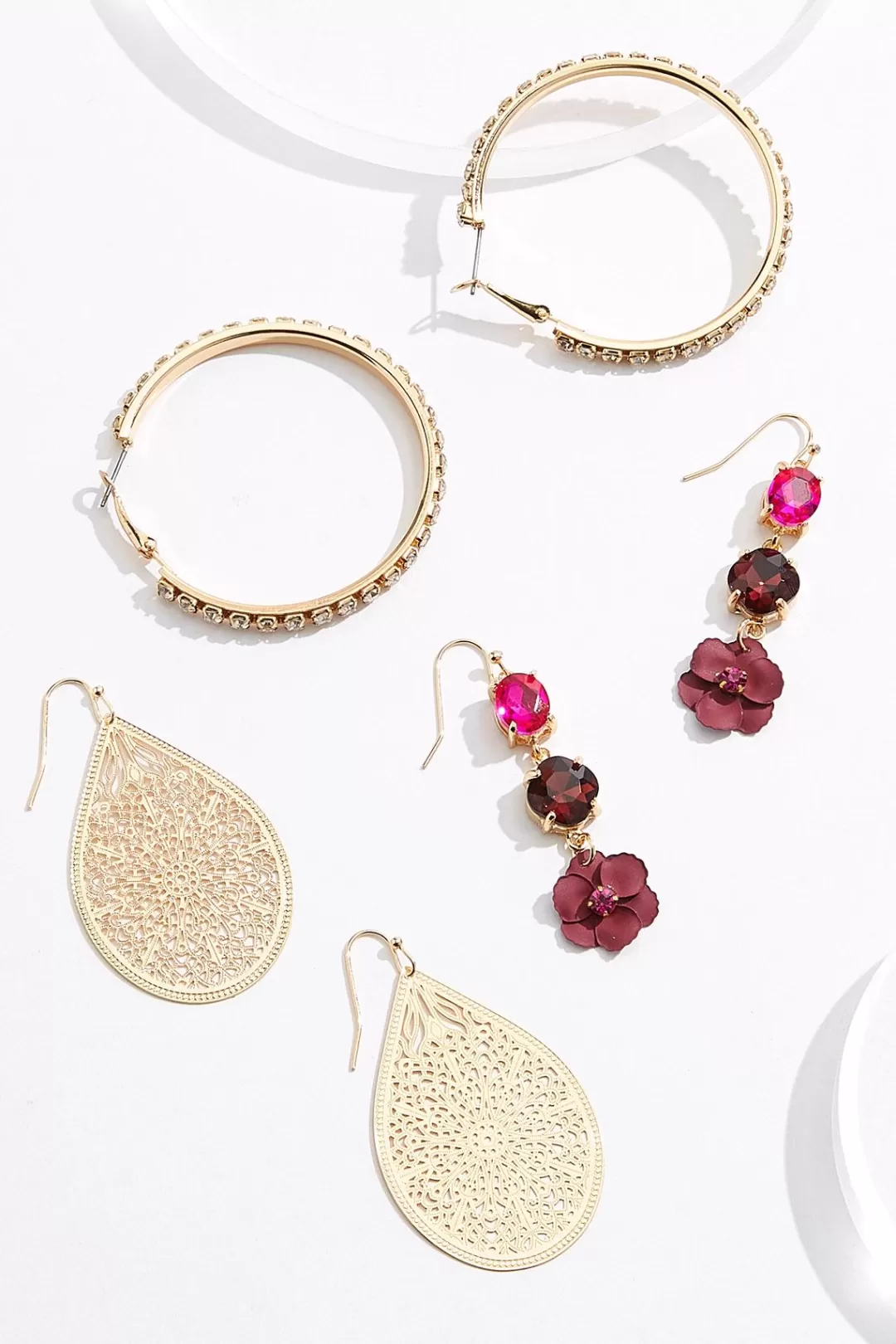 Cato Earrings | Flower Rhinestone Filigree Earring Set