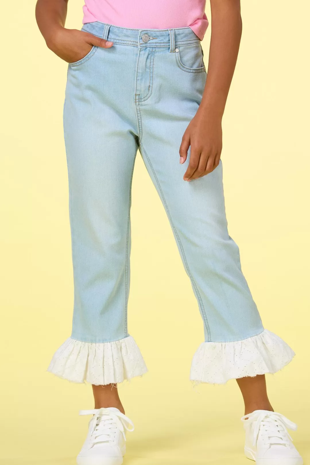 Cato Bottoms | Girls Cropped Eyelet Hem Jeans