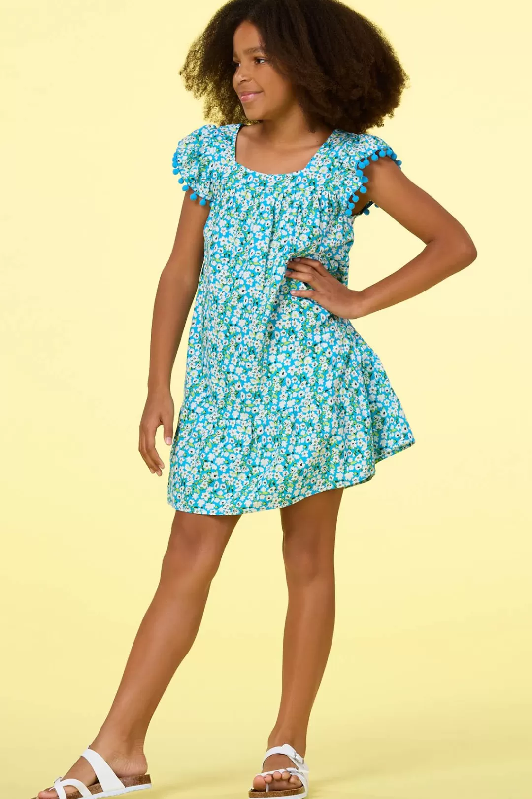 Cato Dresses | Girls Floral Pom Pom Dress