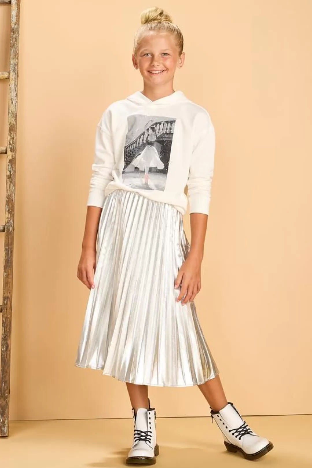 Cato Bottoms | Girls Pleated Metallic Midi Skirt