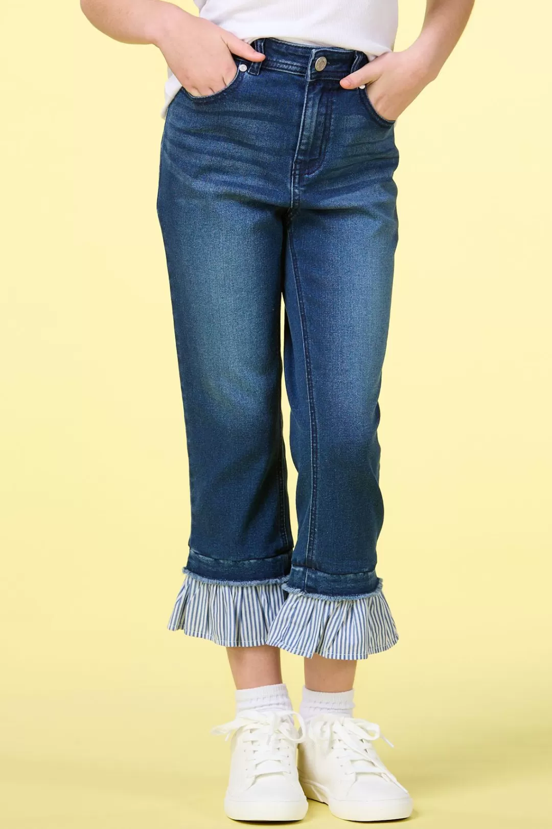 Cato Bottoms | Girls Stripe Ruffled Hem Jeans