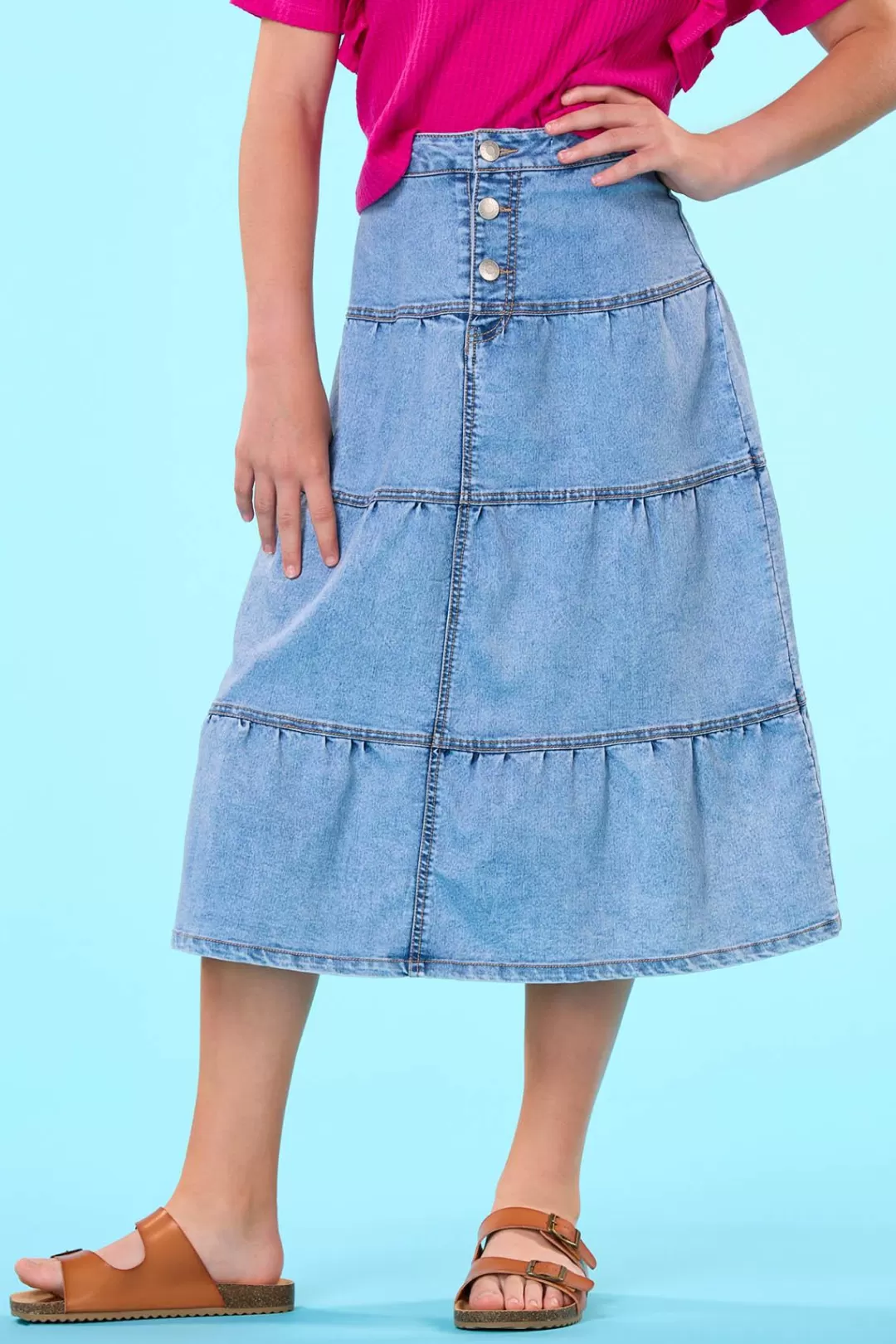 Cato Bottoms | Girls Tiered Denim Skirt